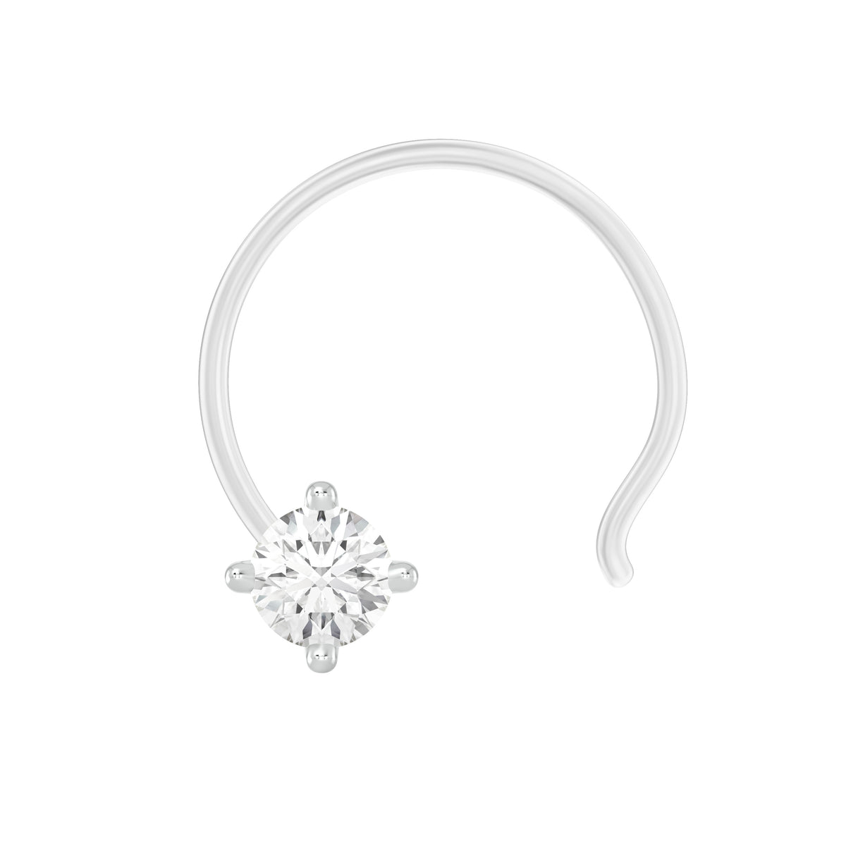 18k White Gold Round Shape Delicate Diamond Nose Pin with Wire of Carat: 0.04