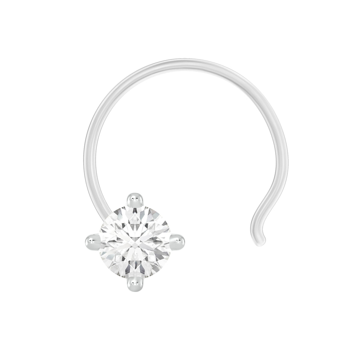 18k White Gold Round Shape Delicate Diamond Nose Pin with Wire of Carat: 0.07