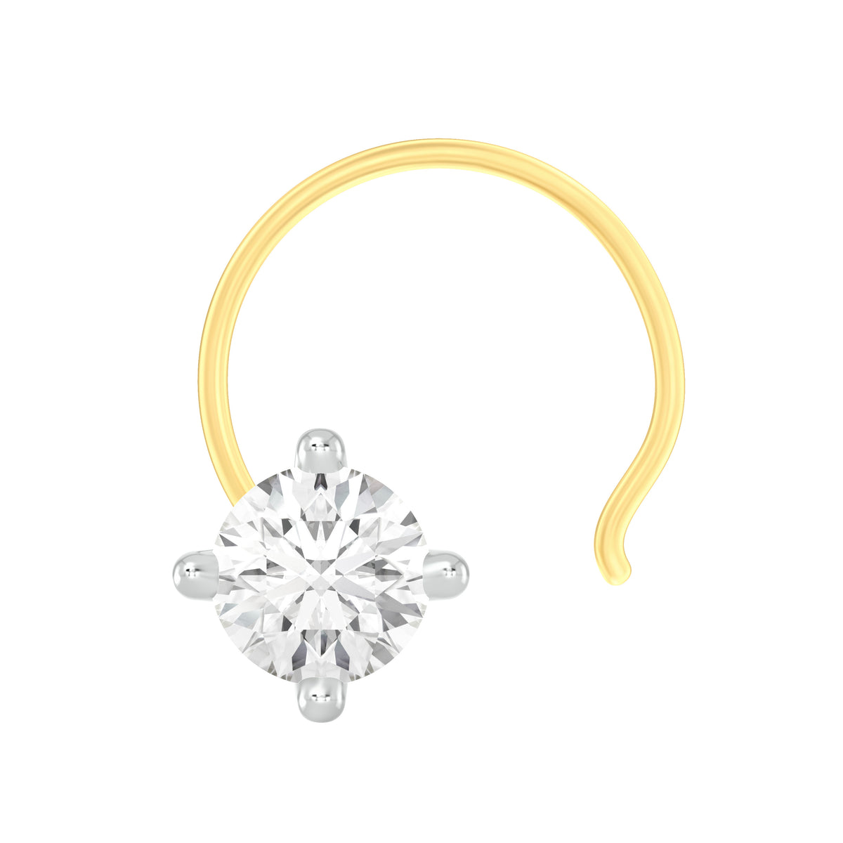 18k Yellow Gold Round Shape Charming Diamond Nose Pin with Wire of Carat: 0.15