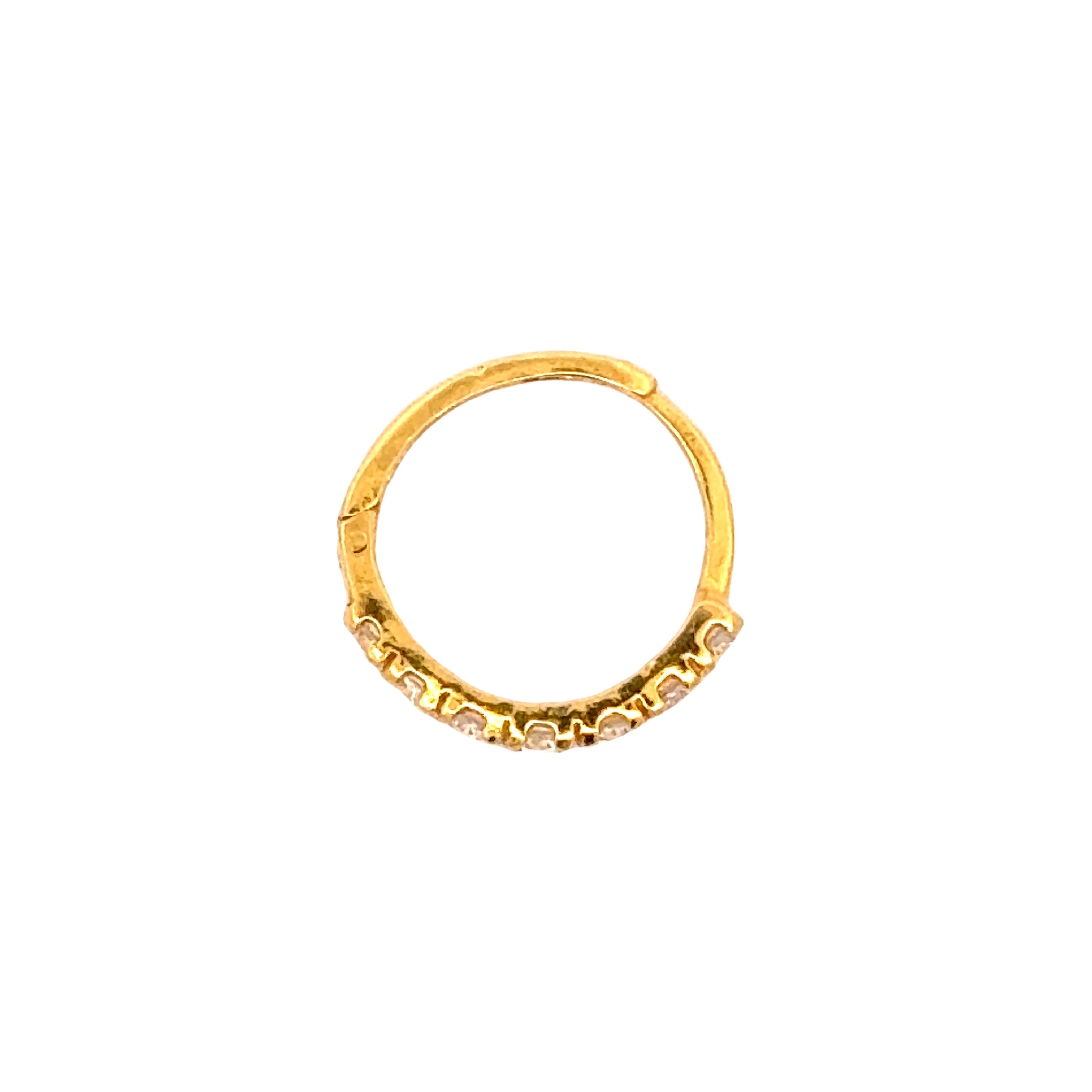 22k Yellow Gold Cubic Zirconia Nose Ring with gold weight of 0.76g