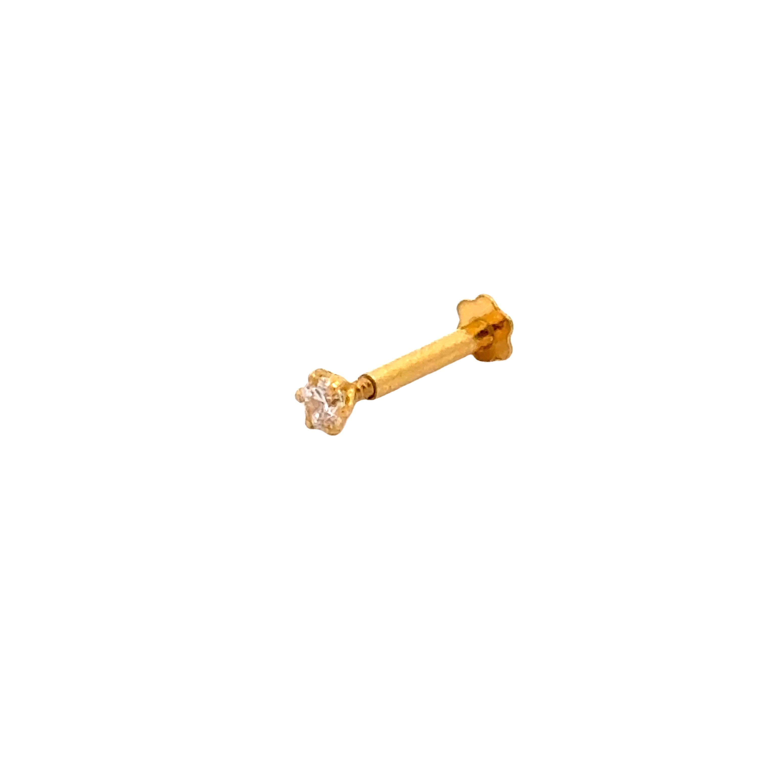 22k Yellow Gold Cubic Zirconia Nose Pin Screwback with gold weight of 0.15g