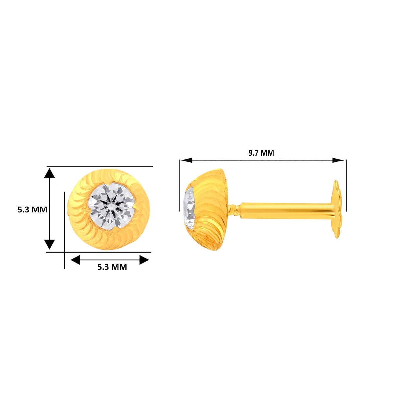22K Yellow Gold Cubic Zirconia Large Classic Nose Pin with Screwback with gold weight of 0.27g