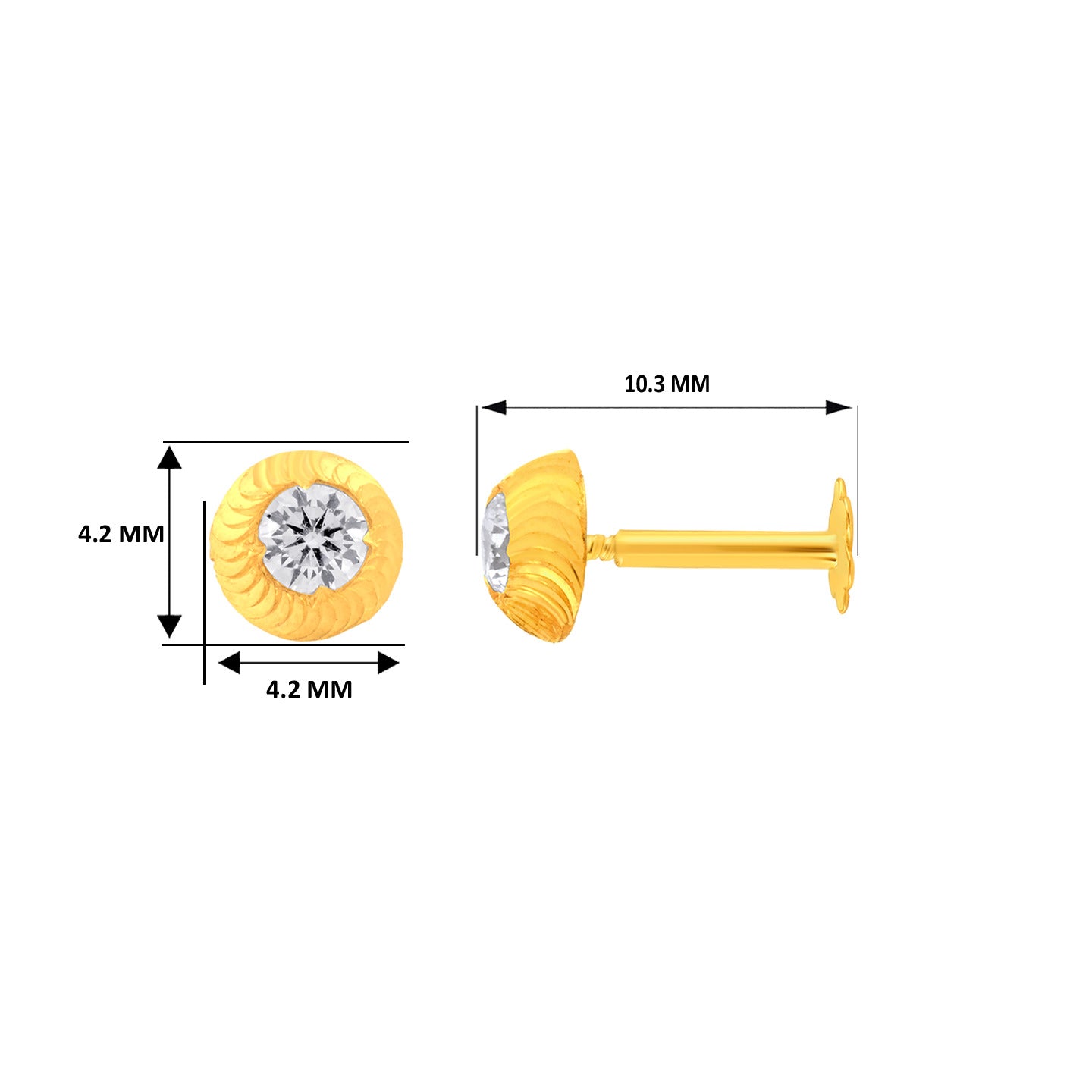 22K Yellow Gold Cubic Zirconia Small Classic Nose Pin with Screwback with gold weight of 0.22g