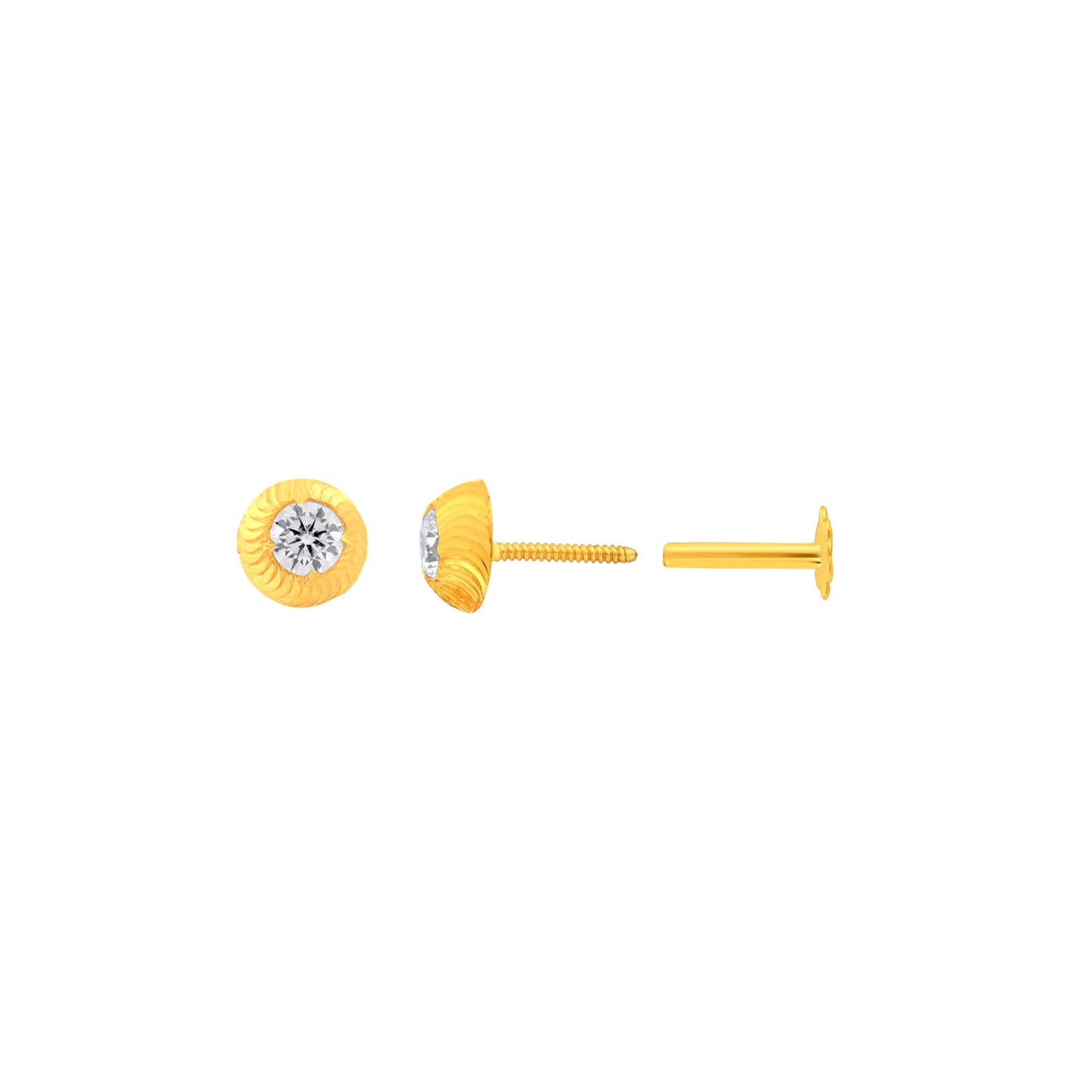 22K Yellow Gold Cubic Zirconia Extra Small Classic Nose Pin with Screwback with gold weight of 0.19g