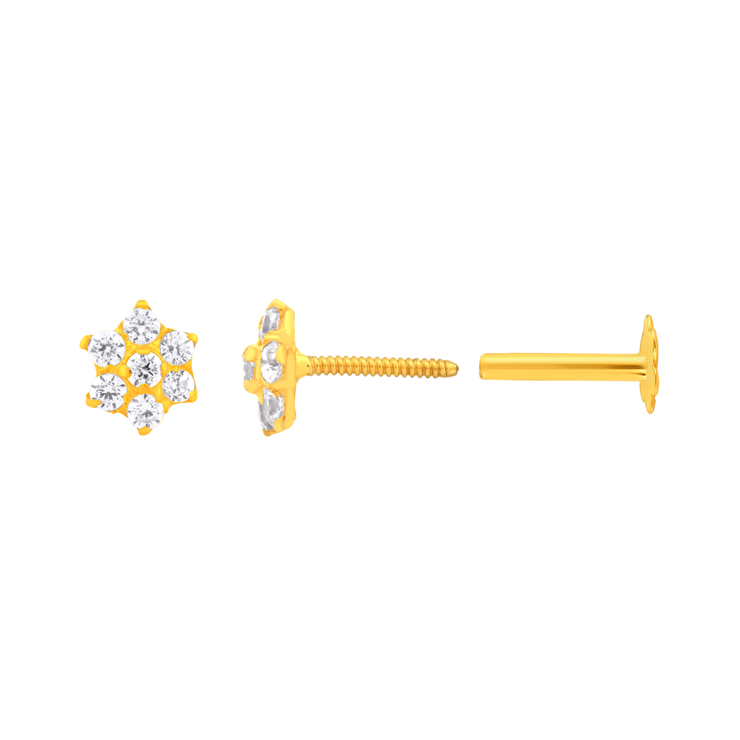 22K Yellow Gold Cubic Zirconia Medium Floral Nose Pin with Screwback with gold weight of 0.25g