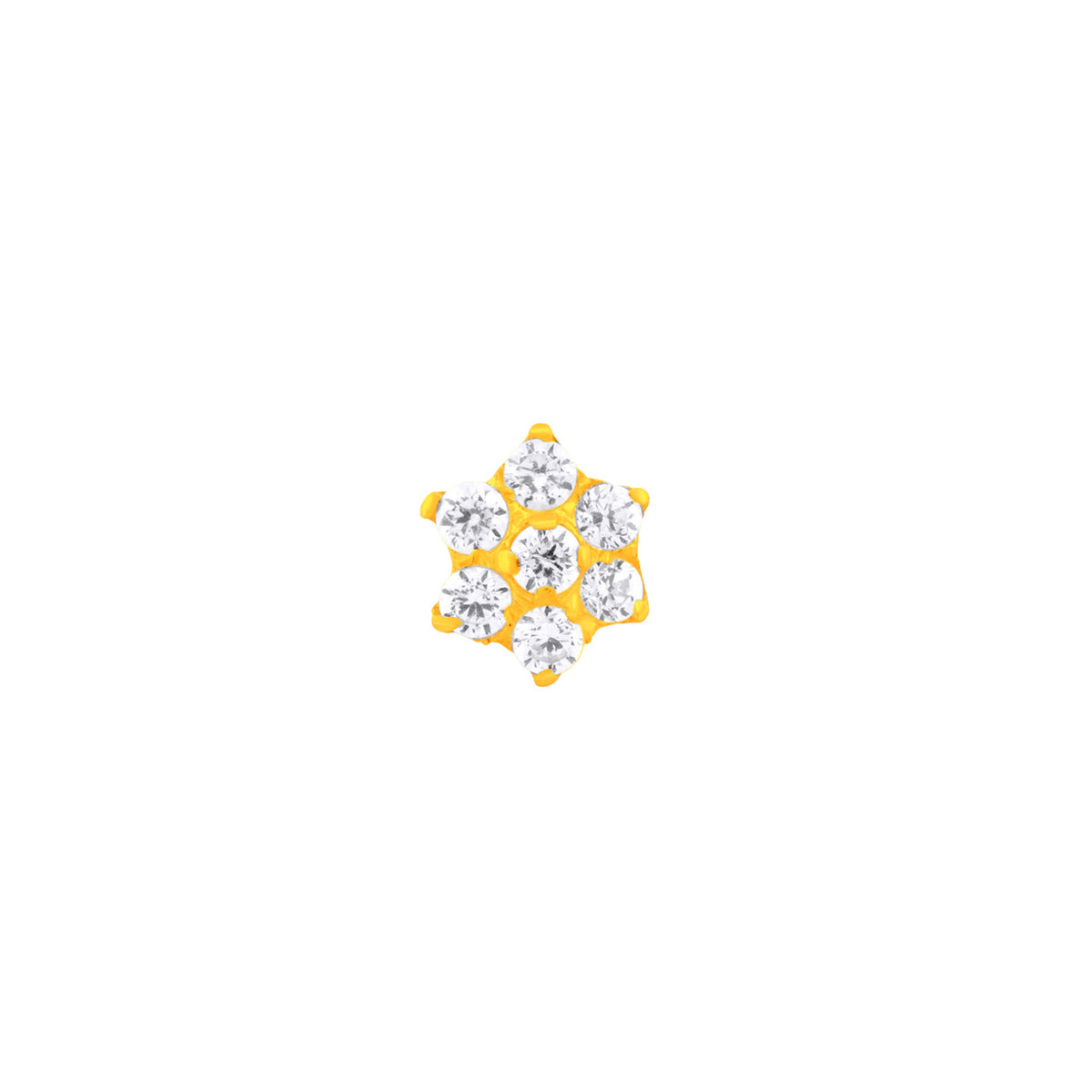 22K Yellow Gold Cubic Zirconia Small Floral Nose Pin with Screwback with gold weight of 0.23g