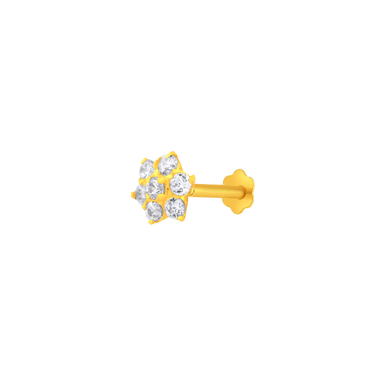 22K Yellow Gold Cubic Zirconia Extra Small Floral Nose Pin with Screwback with gold weight of 0.21g