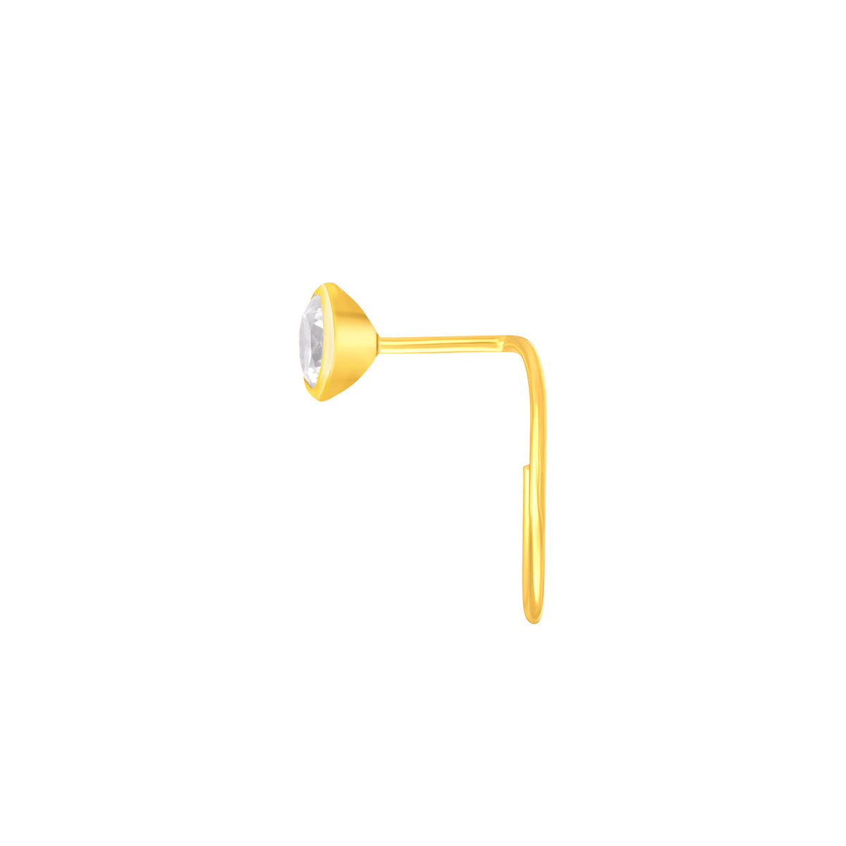 22K Yellow Gold Cubic Zirconia Small Classic Nose Pin with Wire with gold weight of 0.15g