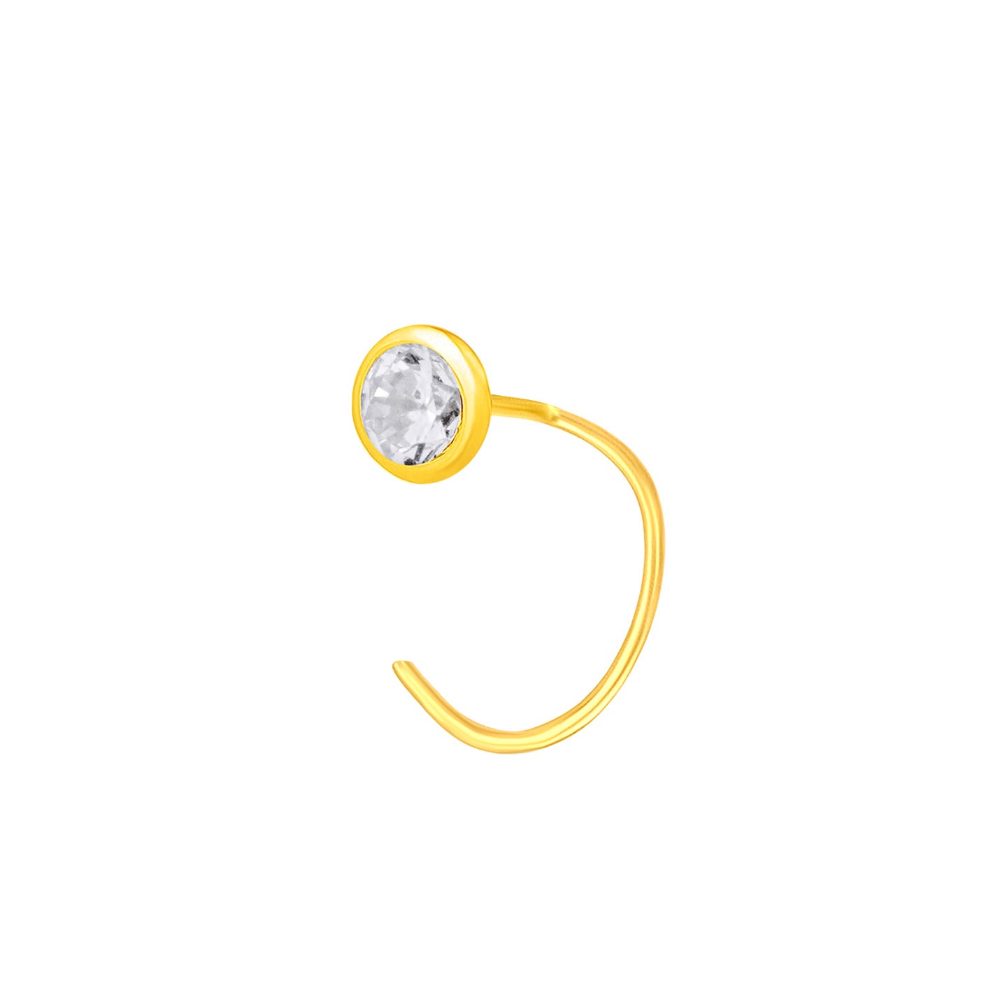 22K Yellow Gold Cubic Zirconia Small Classic Nose Pin with Wire with gold weight of 0.14g