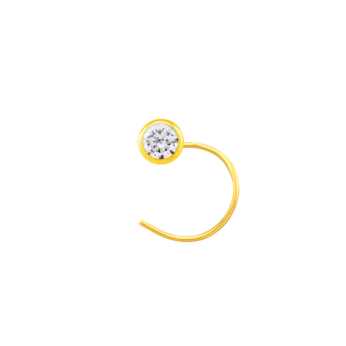 22K Yellow Gold Cubic Zirconia Small Classic Nose Pin with Wire with gold weight of 0.13g