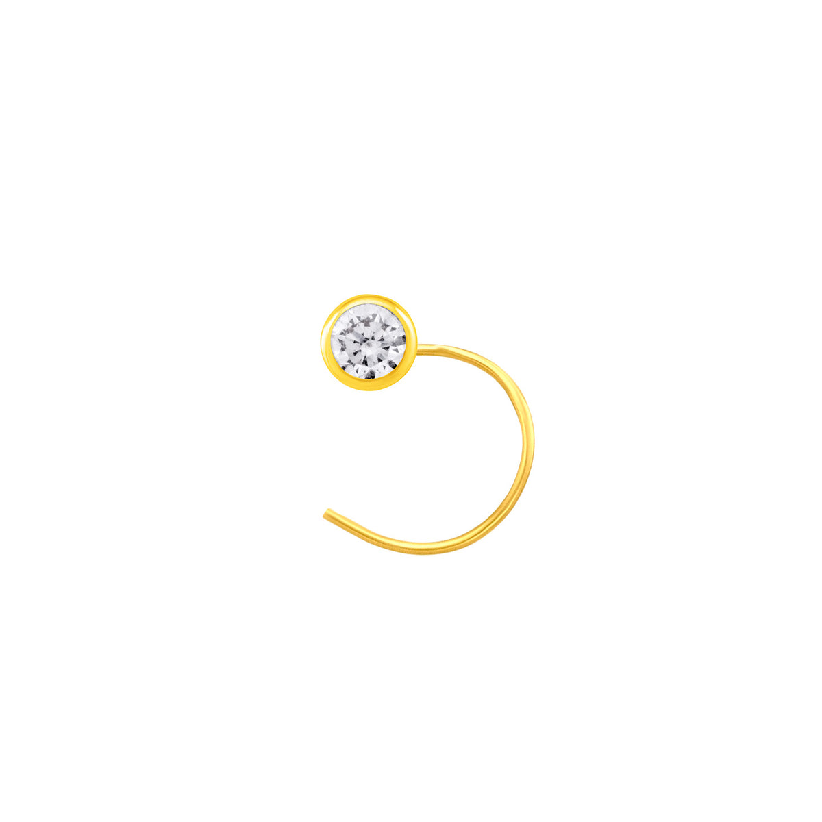 22K Yellow Gold Cubic Zirconia Small Classic Nose Pin with Wire with gold weight of 0.11g
