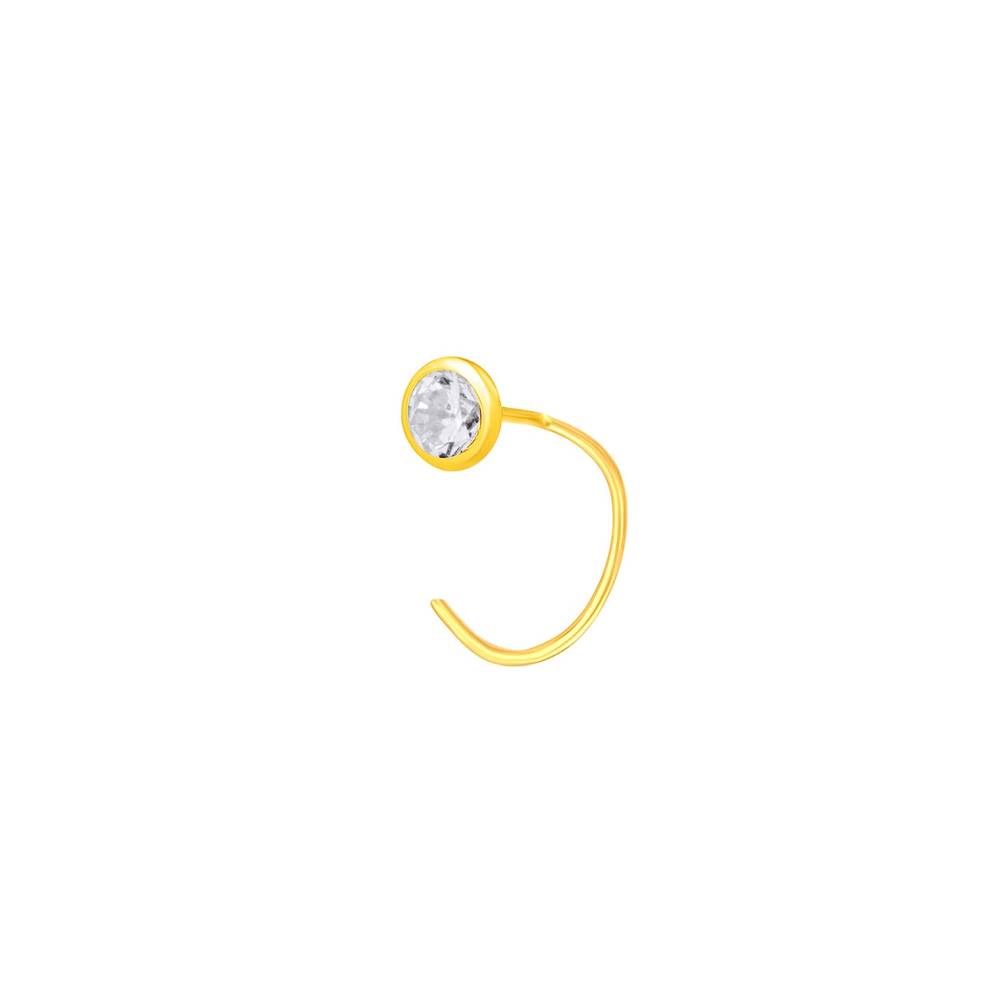 22K Yellow Gold Cubic Zirconia Small Classic Nose Pin with Wire with gold weight of 0.1g
