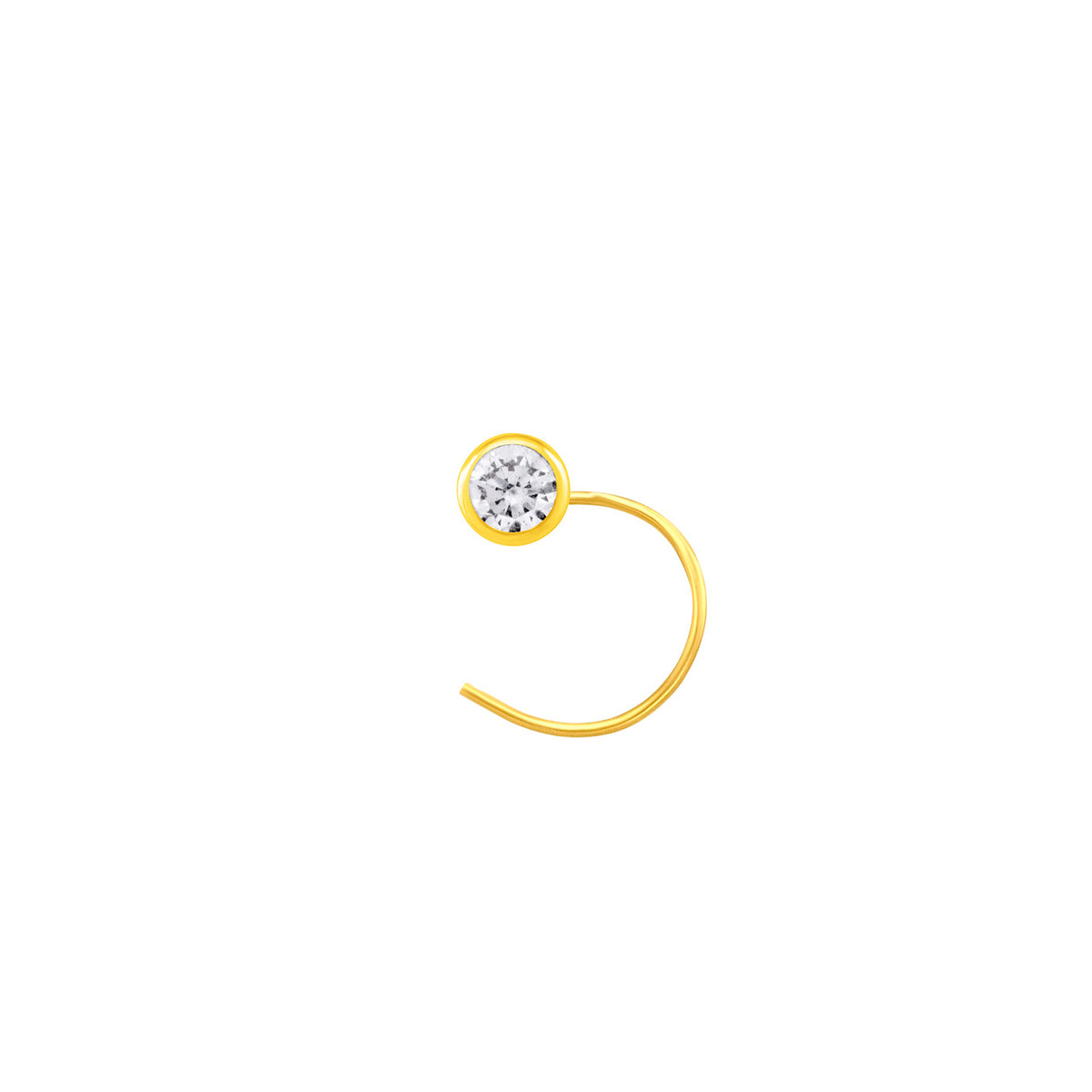 22K Yellow Gold Cubic Zirconia Small Classic Nose Pin with Wire with gold weight of 0.1g