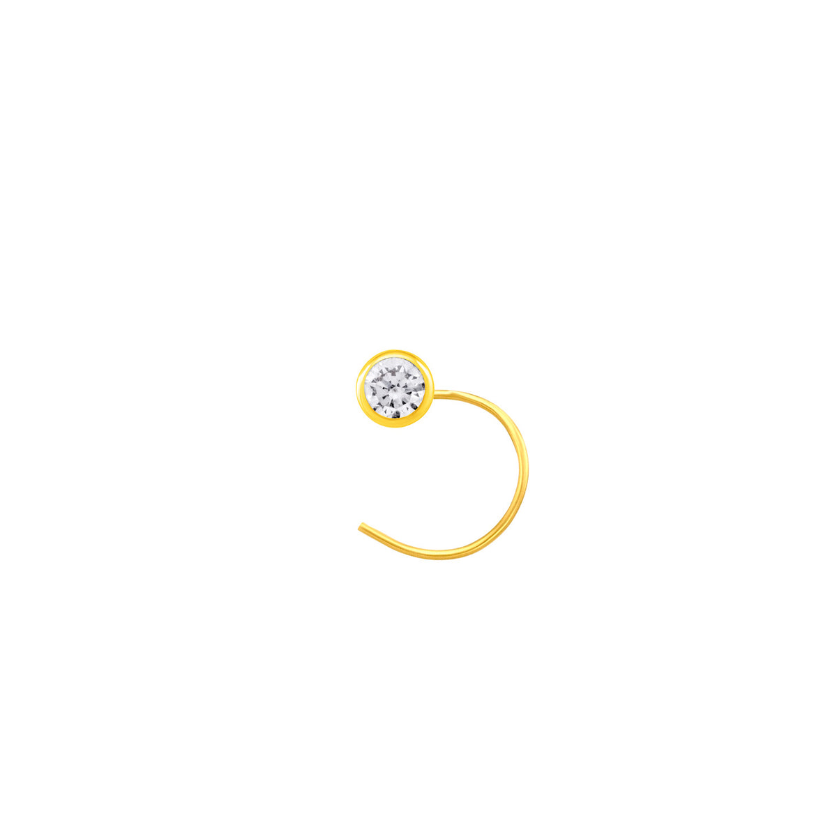 22K Yellow Gold Cubic Zirconia Small Classic Nose Pin with Wire with gold weight of 0.9g