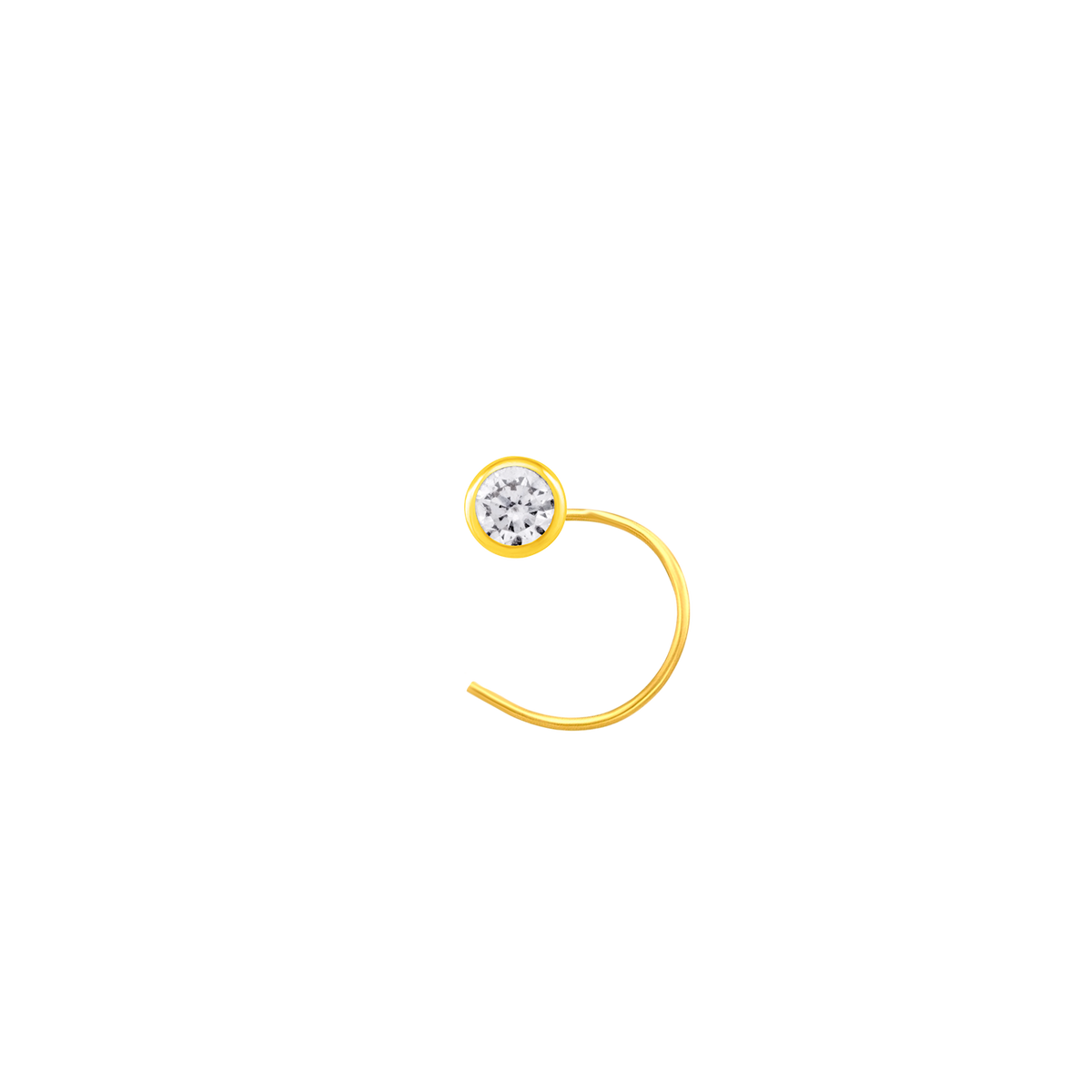 22K Yellow Gold Cubic Zirconia Small Classic Nose Pin with Wire with gold weight of 0.9g