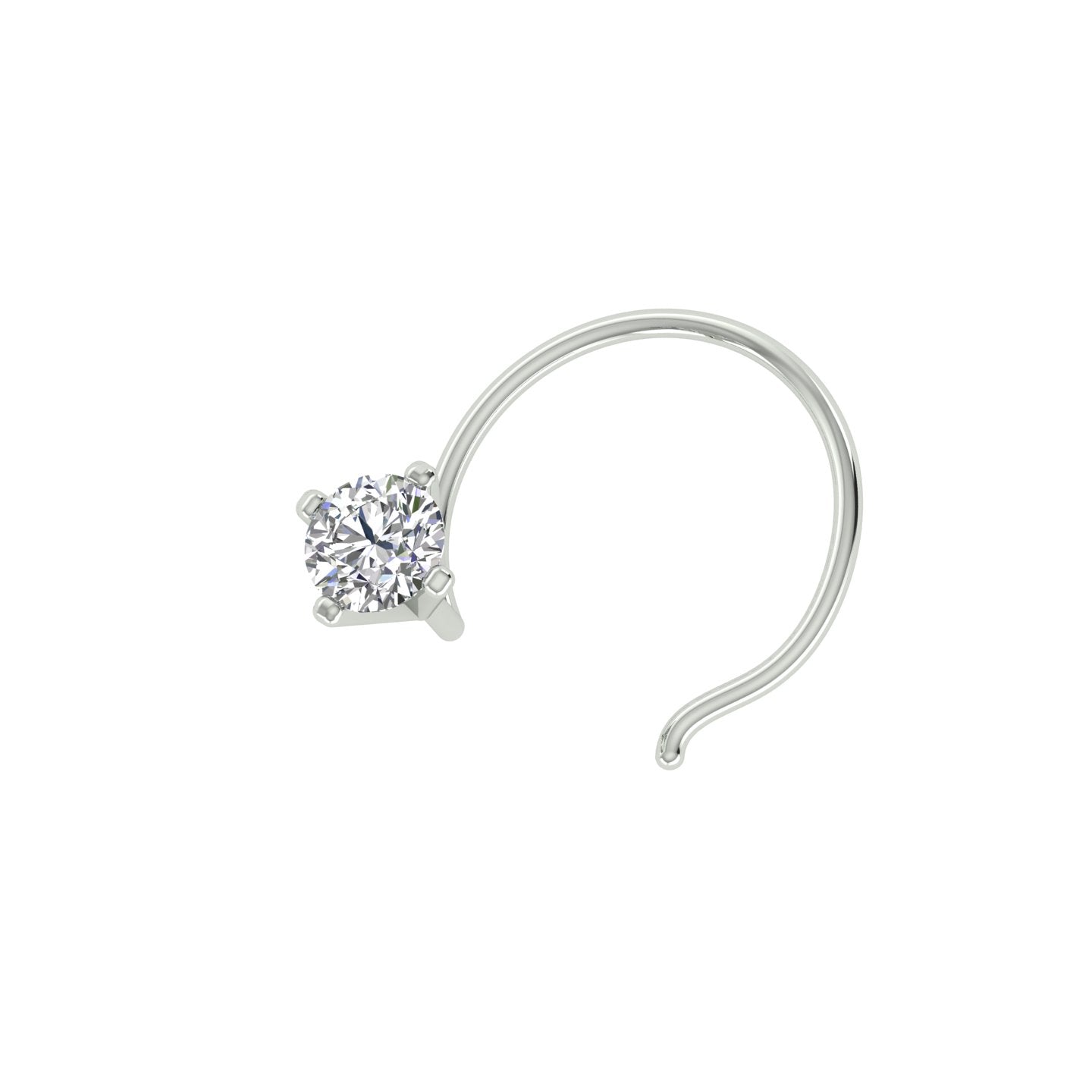 18k White Gold Round Shape Delicate Diamond Nose Pin with Wire of Carat: 0.02