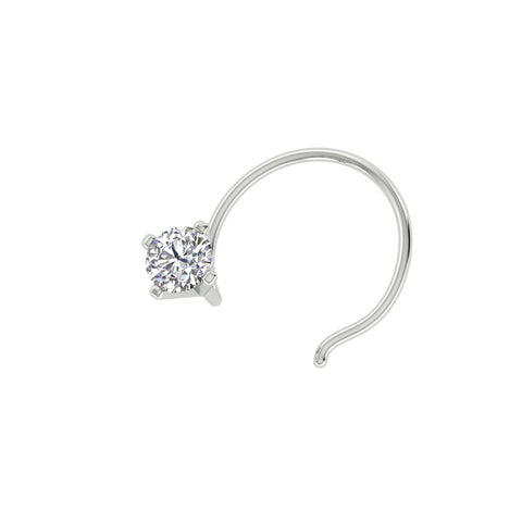 18k White Gold Round Shape Delicate Diamond Nose Pin with Wire of Carat: 0.02