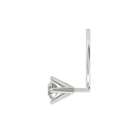 18k White Gold Round Shape Delicate Diamond Nose Pin with Wire of Carat: 0.02