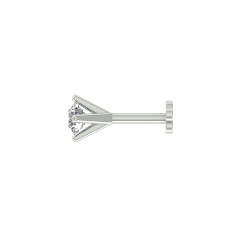 18k White Gold Round Shape Dainty Diamond Nose Pin with Screwback of Carat: 0.05