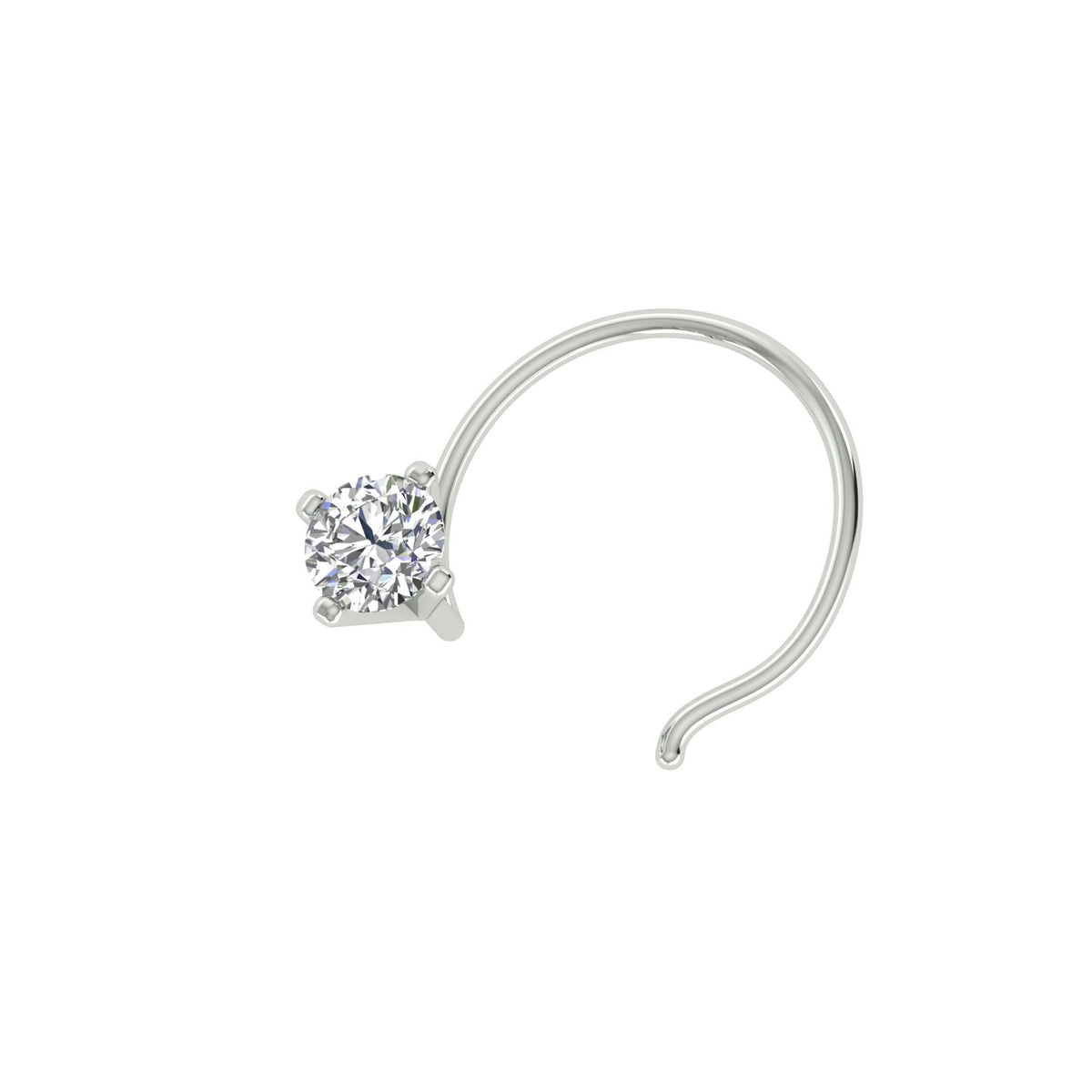 18k White Gold Round Shape Delicate Diamond Nose Pin with Wire of Carat: 0.07