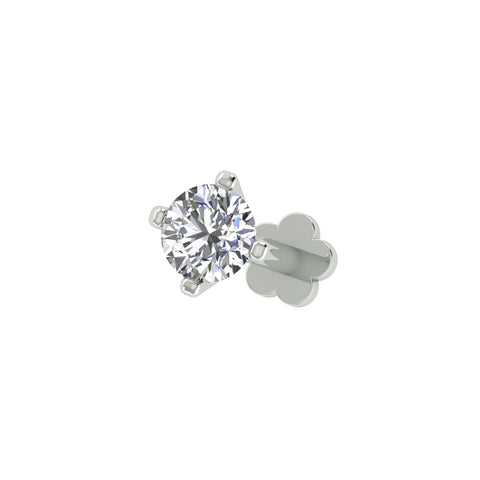 18k White Gold Round Shape Dainty Diamond Nose Pin with Screwback of Carat: 0.08