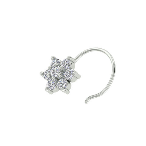 18k White Gold Shape Dainty Diamond Nose Pin with Wire of Carat: 0.09