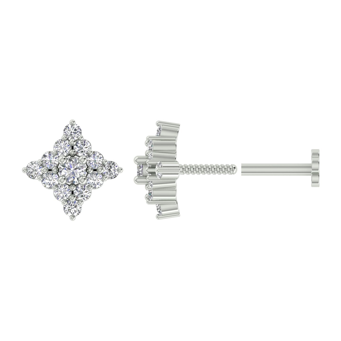 18k White Gold Round Brilliant Cut Chic Diamond Nose Pin with Screwback of 0.07 Carat