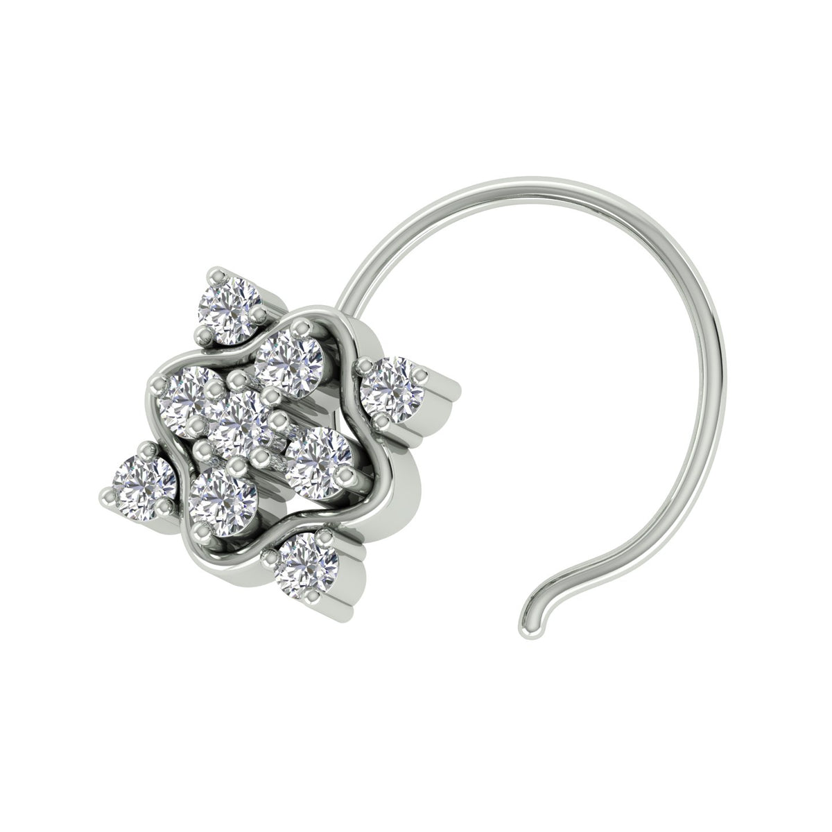 18k White Gold Round Brilliant Cut Geometric Diamond Nose Pin with Wire of 0.05 Carat