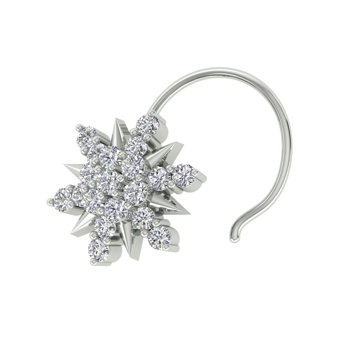 18k White Gold Round Brilliant Cut Artistic Diamond Nose Pin with Wire of 0.06 Carat