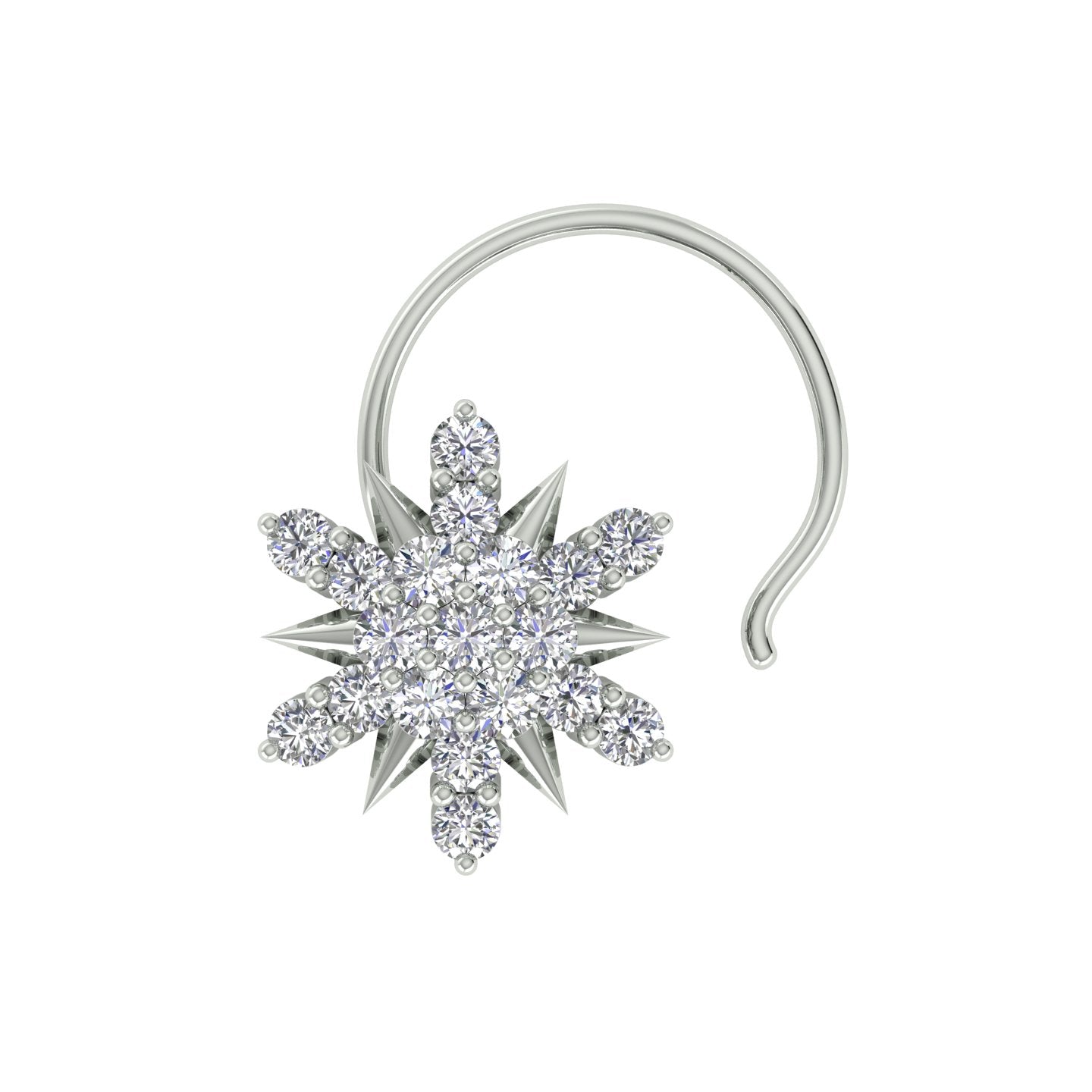 18k White Gold Round Brilliant Cut Artistic Diamond Nose Pin with Wire of 0.06 Carat