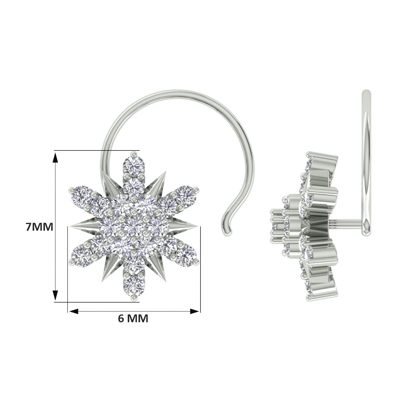 18k White Gold Round Brilliant Cut Artistic Diamond Nose Pin with Wire of 0.06 Carat