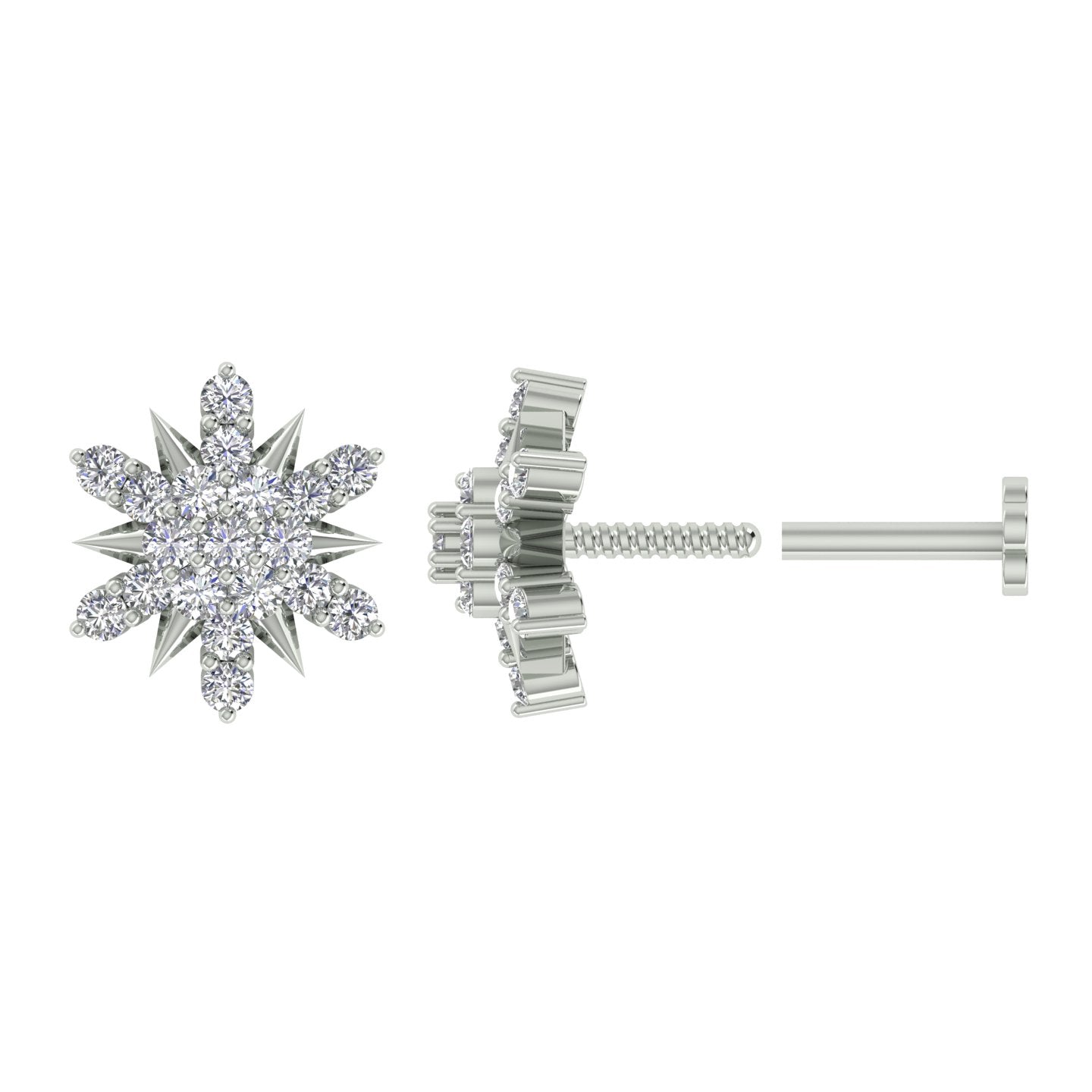 18k White Gold Round Brilliant Cut Petite Diamond Nose Pin with Screwback of 0.06 Carat