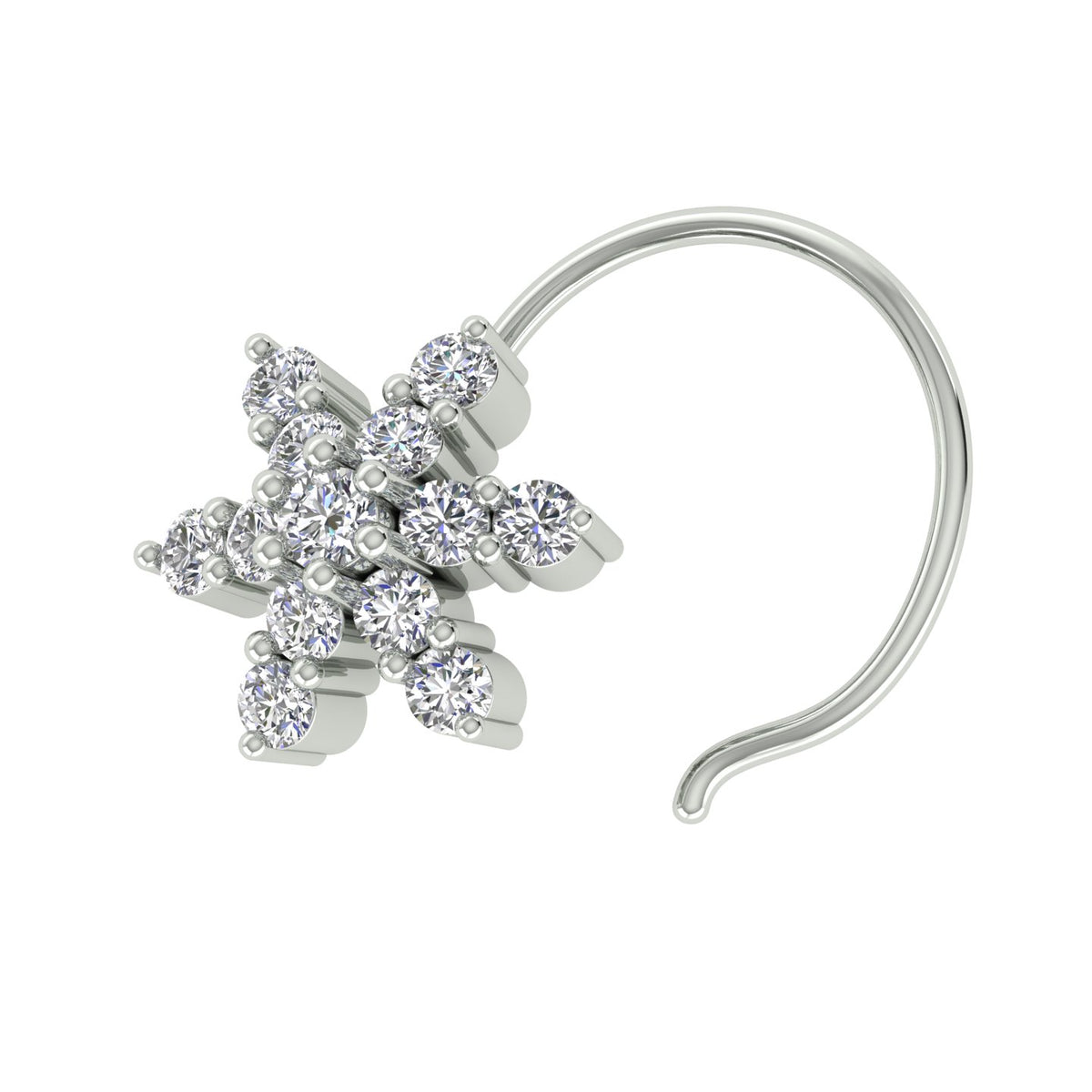 18k White Gold Round Brilliant Cut Chic Diamond Nose Pin with Wire of 0.06 Carat