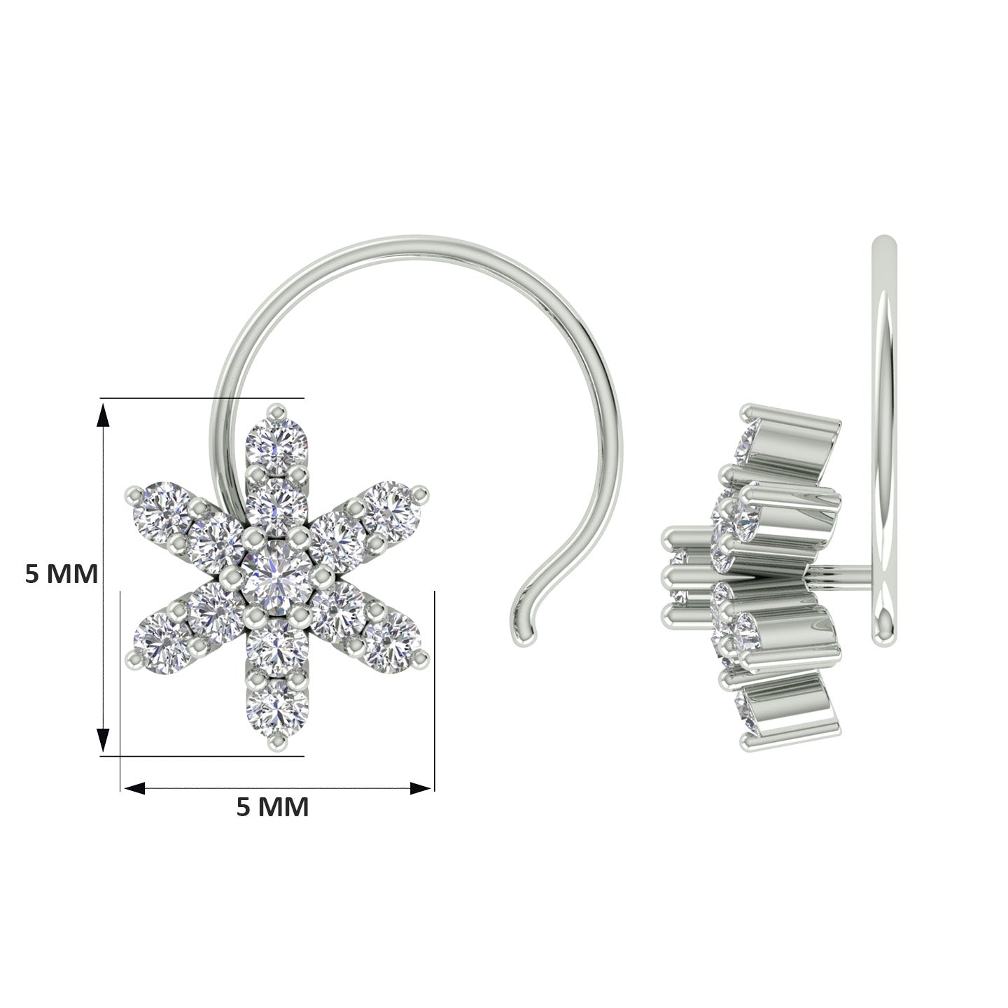 18k White Gold Round Brilliant Cut Chic Diamond Nose Pin with Wire of 0.06 Carat