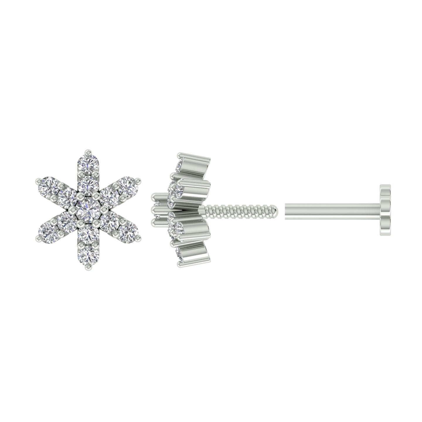 18k White Gold Round Brilliant Cut Graceful Diamond Nose Pin with Screwback of 0.06 Carat