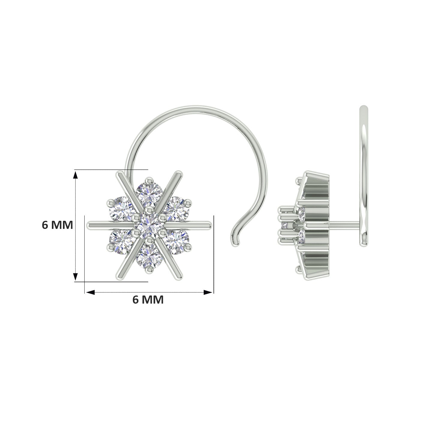 18k White Gold Round Brilliant Cut Shimmering Diamond Nose Pin with Wire of 0.06 Carat