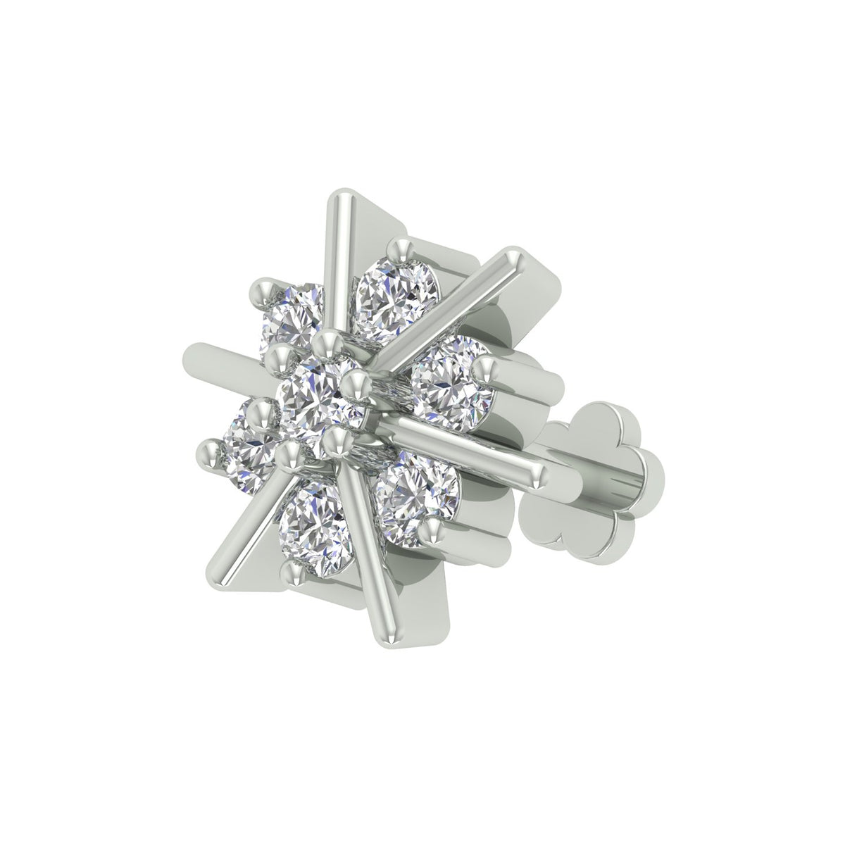 18k White Gold Round Brilliant Cut Exquisite Diamond Nose Pin with Screwback of 0.06 Carat