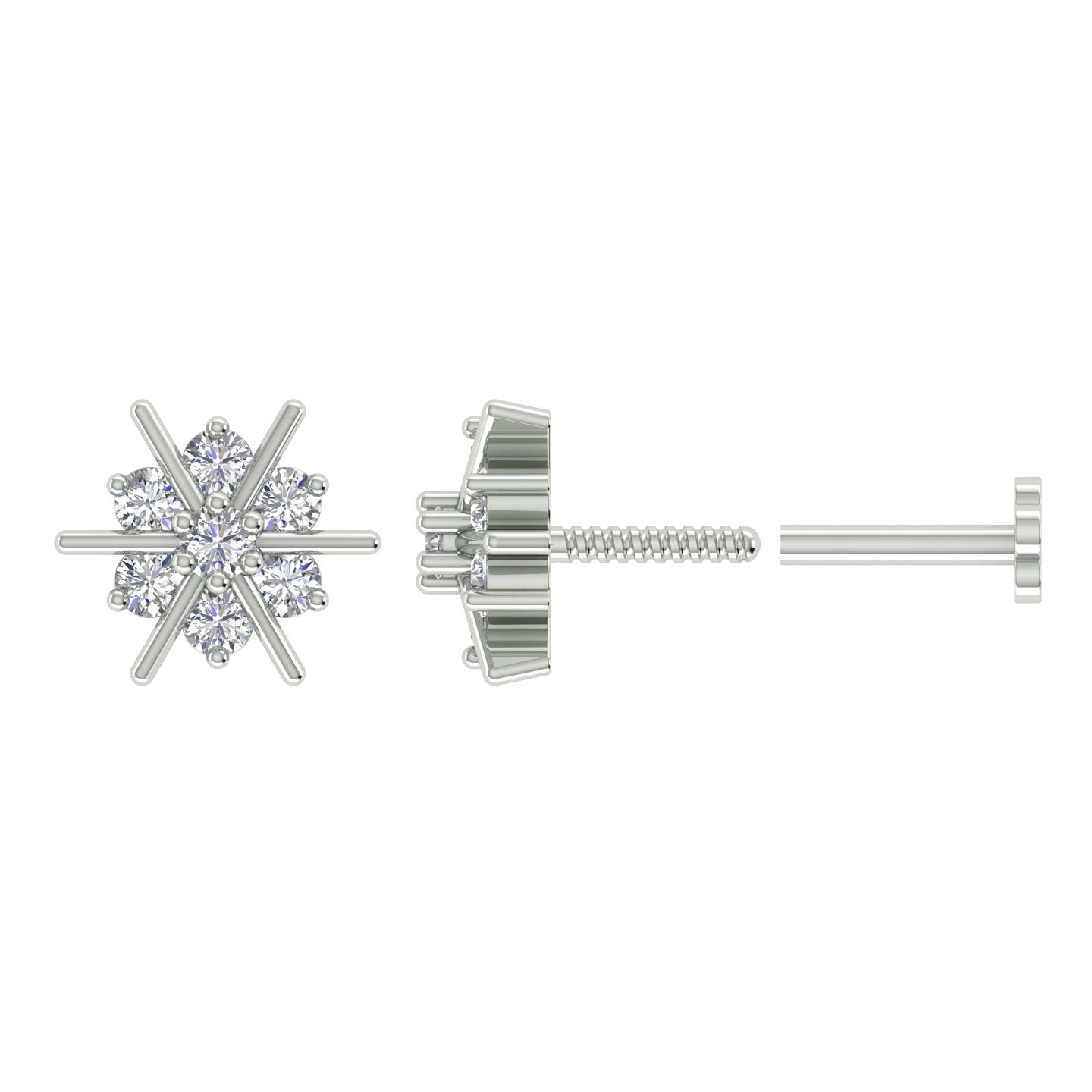 18k White Gold Round Brilliant Cut Exquisite Diamond Nose Pin with Screwback of 0.06 Carat