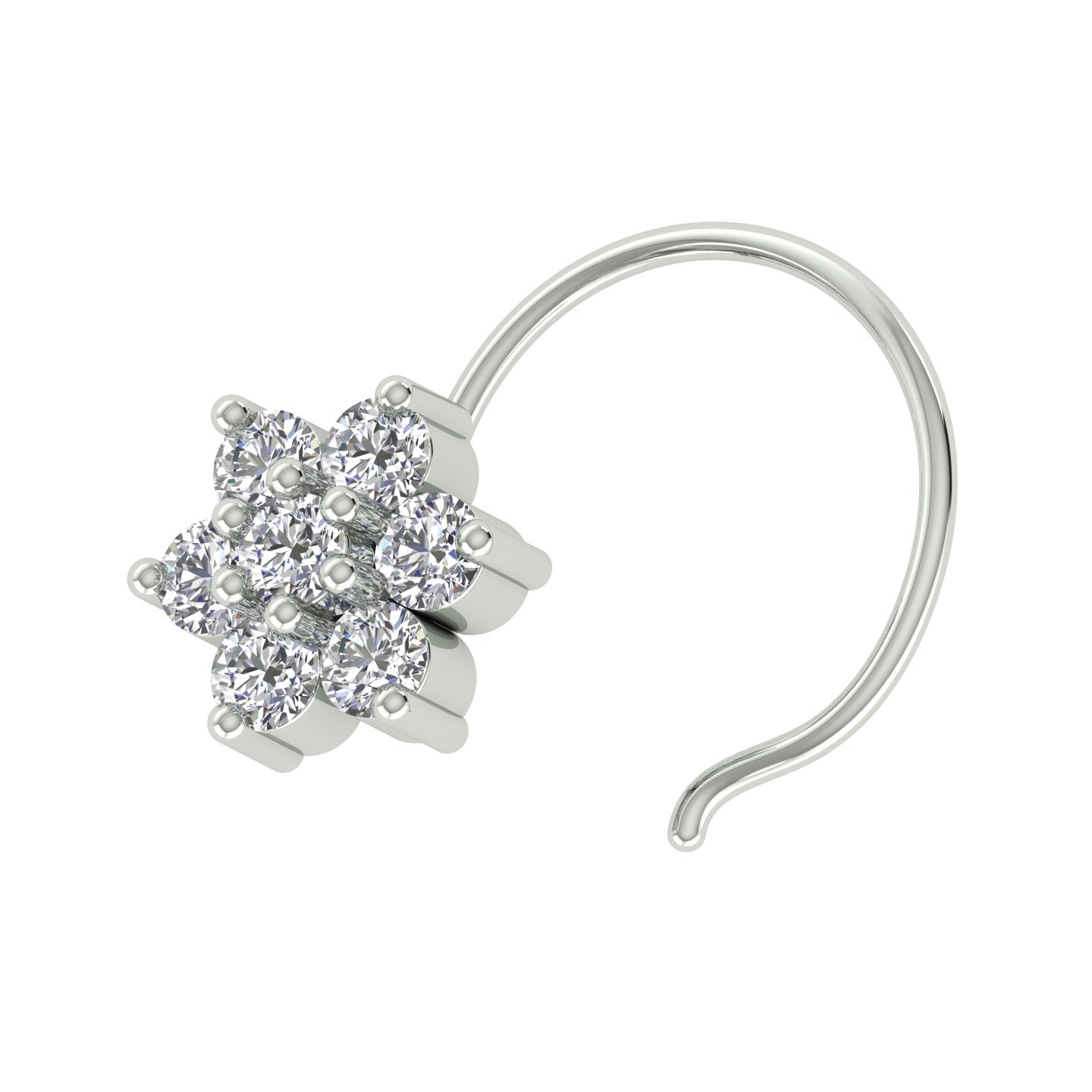 18k White Gold Round Brilliant Cut Classic Diamond Nose Pin with Wire of 0.06 Carat