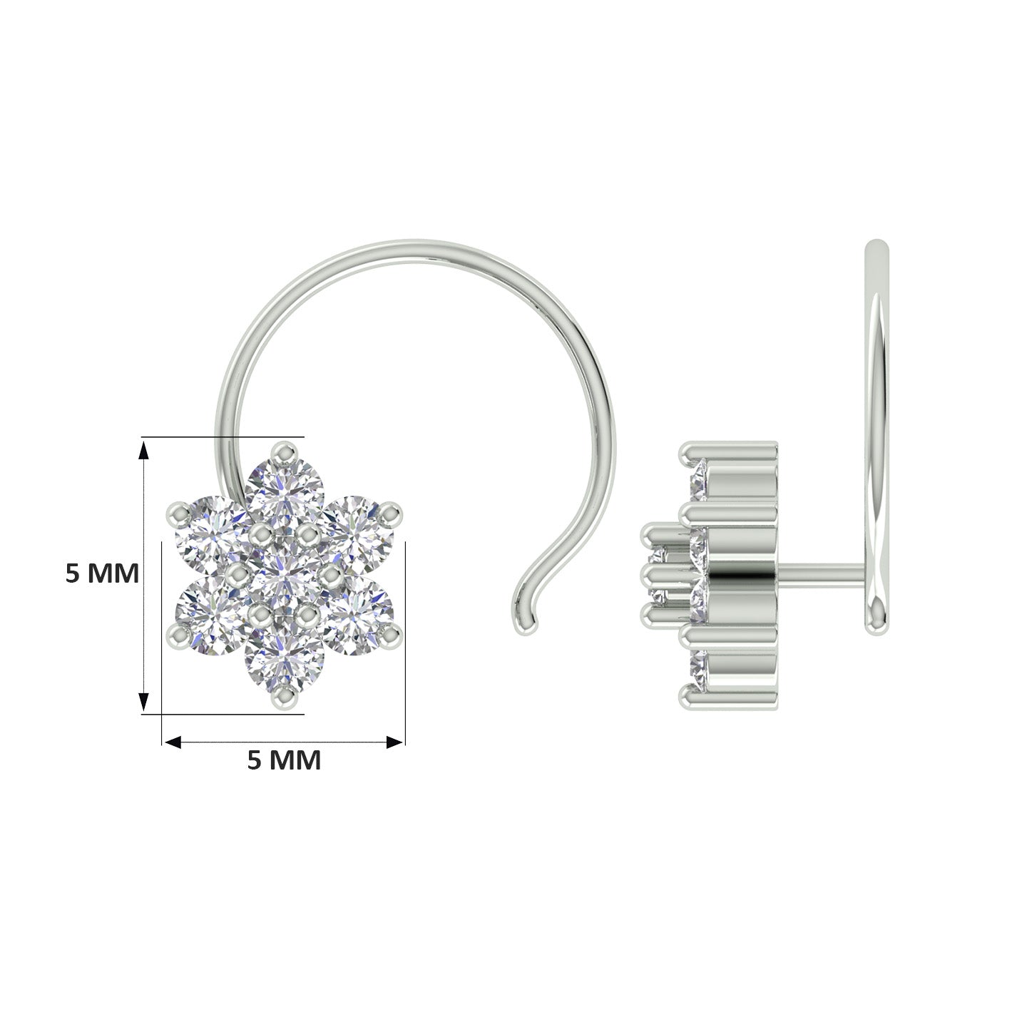 18k White Gold Round Brilliant Cut Classic Diamond Nose Pin with Wire of 0.06 Carat