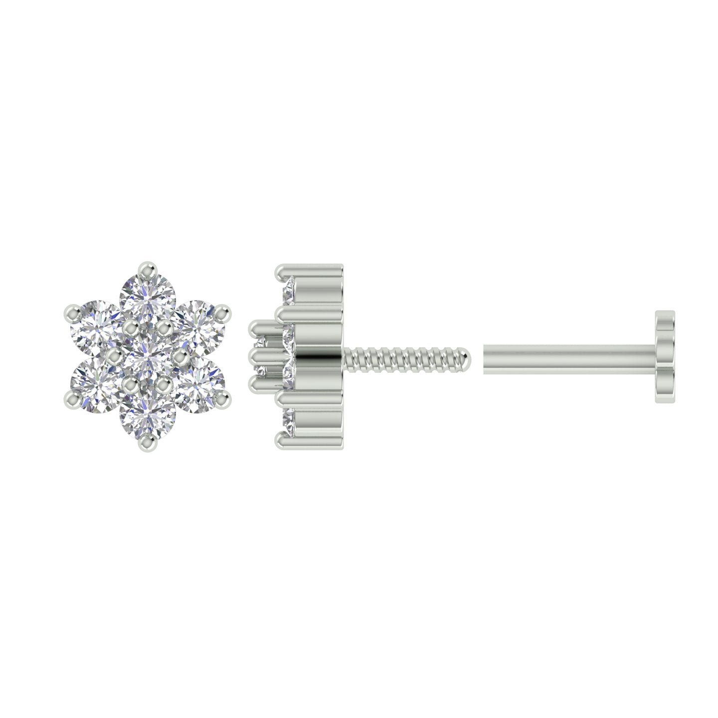 18k White Gold Round Brilliant Cut Minimalist Diamond Nose Pin with Screwback of 0.06 Carat