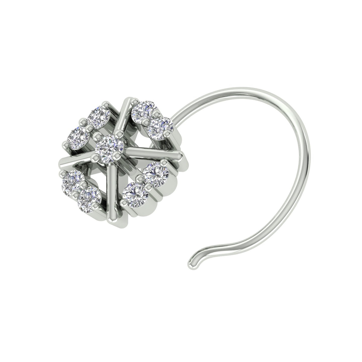 18k White Gold Round Brilliant Cut Captivating Diamond Nose Pin with Wire of 0.05 Carat