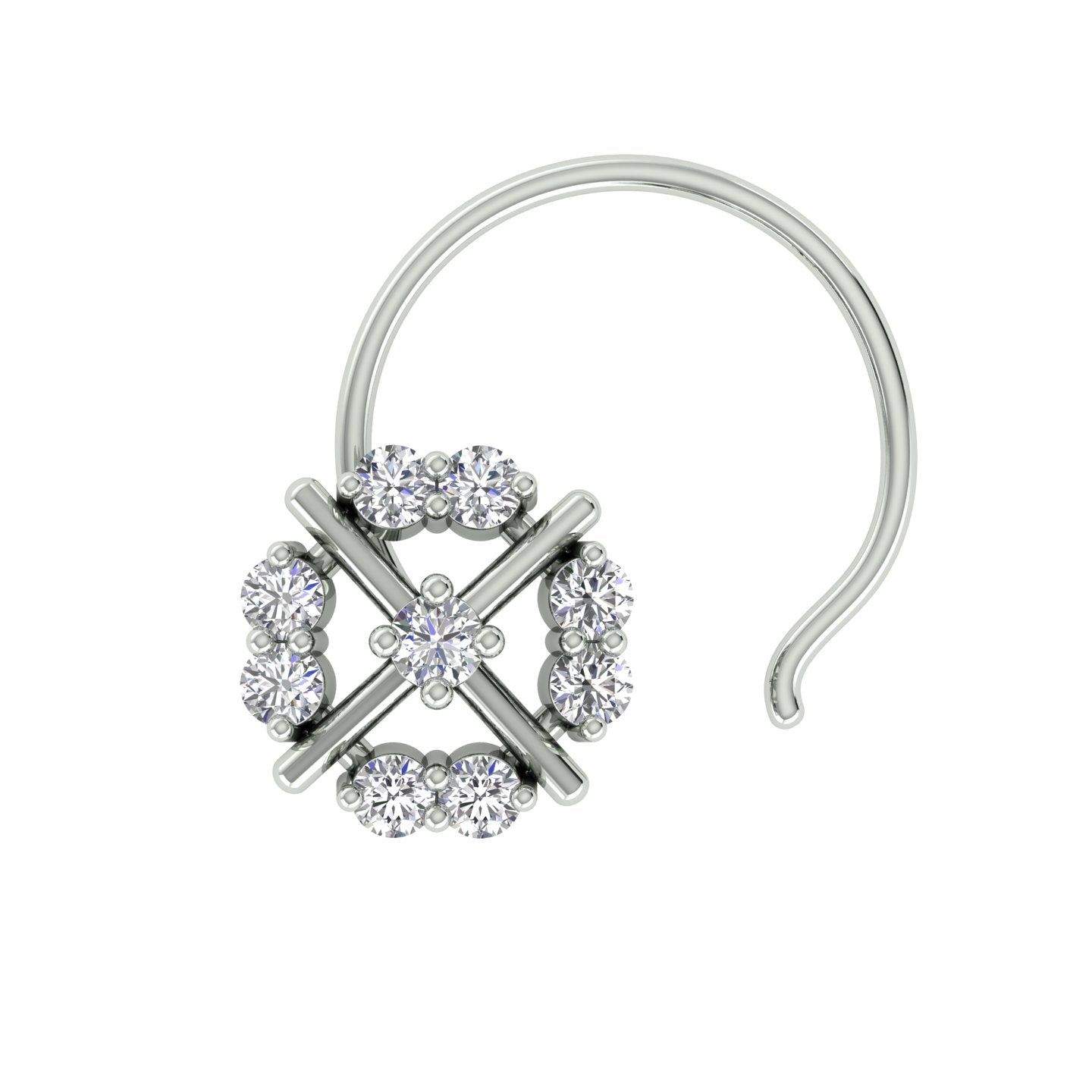 18k White Gold Round Brilliant Cut Captivating Diamond Nose Pin with Wire of 0.05 Carat