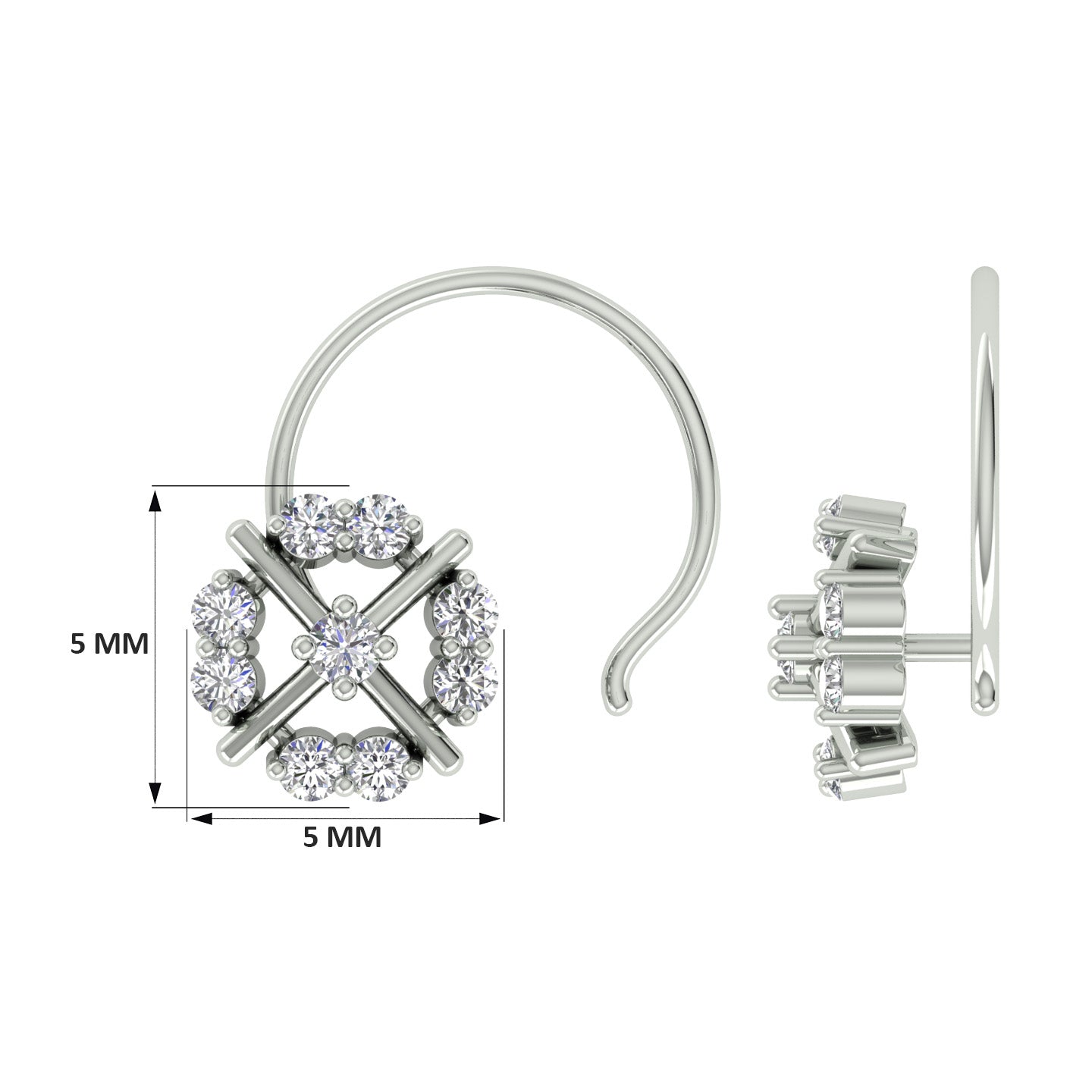 18k White Gold Round Brilliant Cut Captivating Diamond Nose Pin with Wire of 0.05 Carat