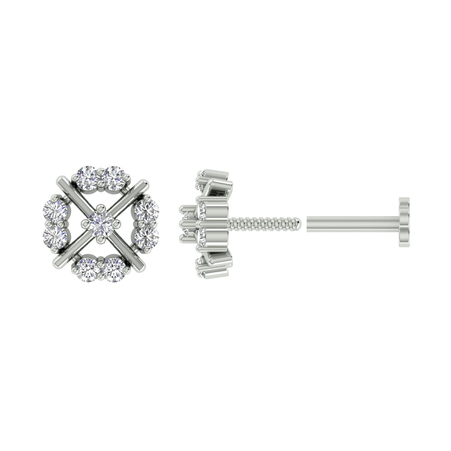 18k White Gold Round Brilliant Cut Intricate Diamond Nose Pin with Screwback of 0.05 Carat