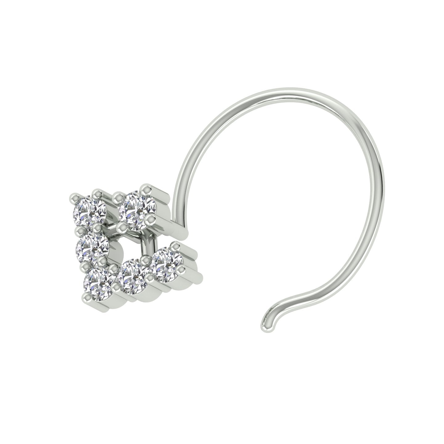 18k White Gold Round Brilliant Cut Unique Diamond Nose Pin with Wire of 0.07 Carat