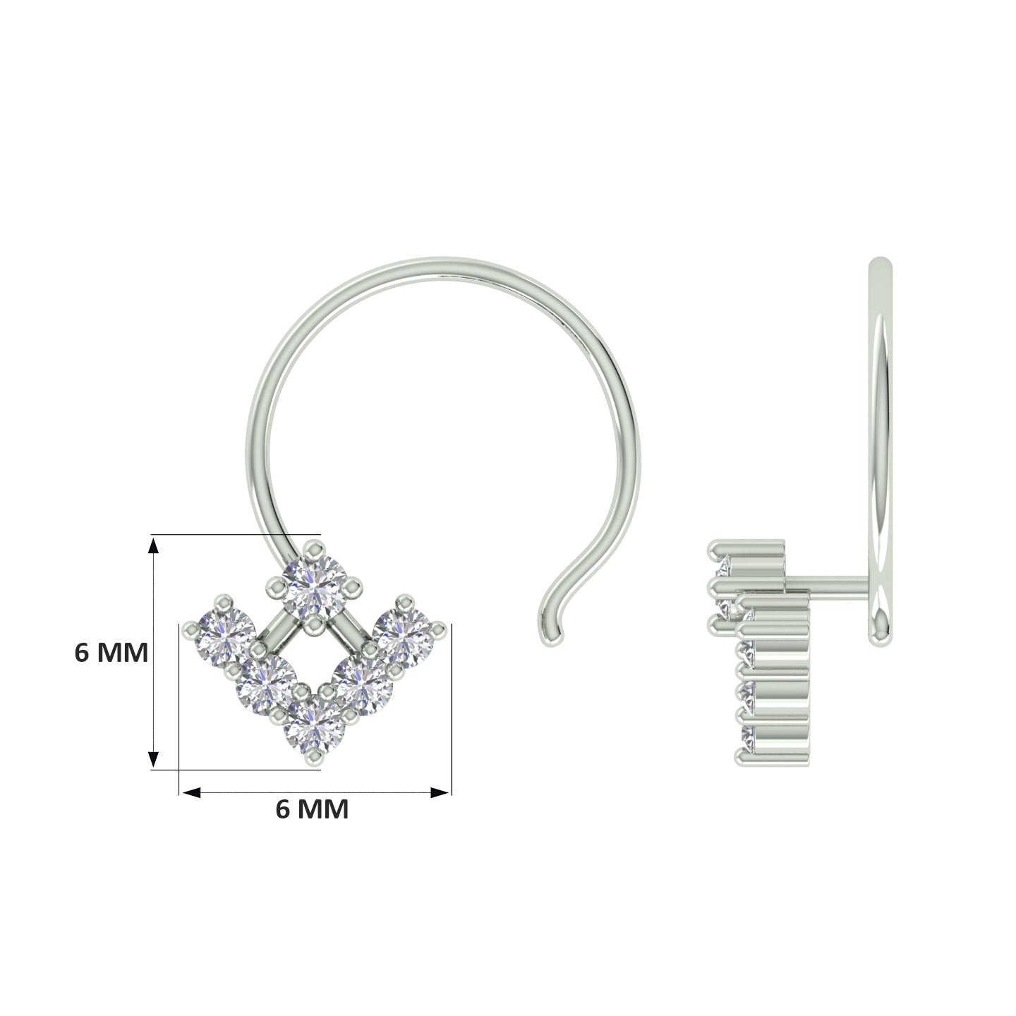 18k White Gold Round Brilliant Cut Unique Diamond Nose Pin with Wire of 0.07 Carat