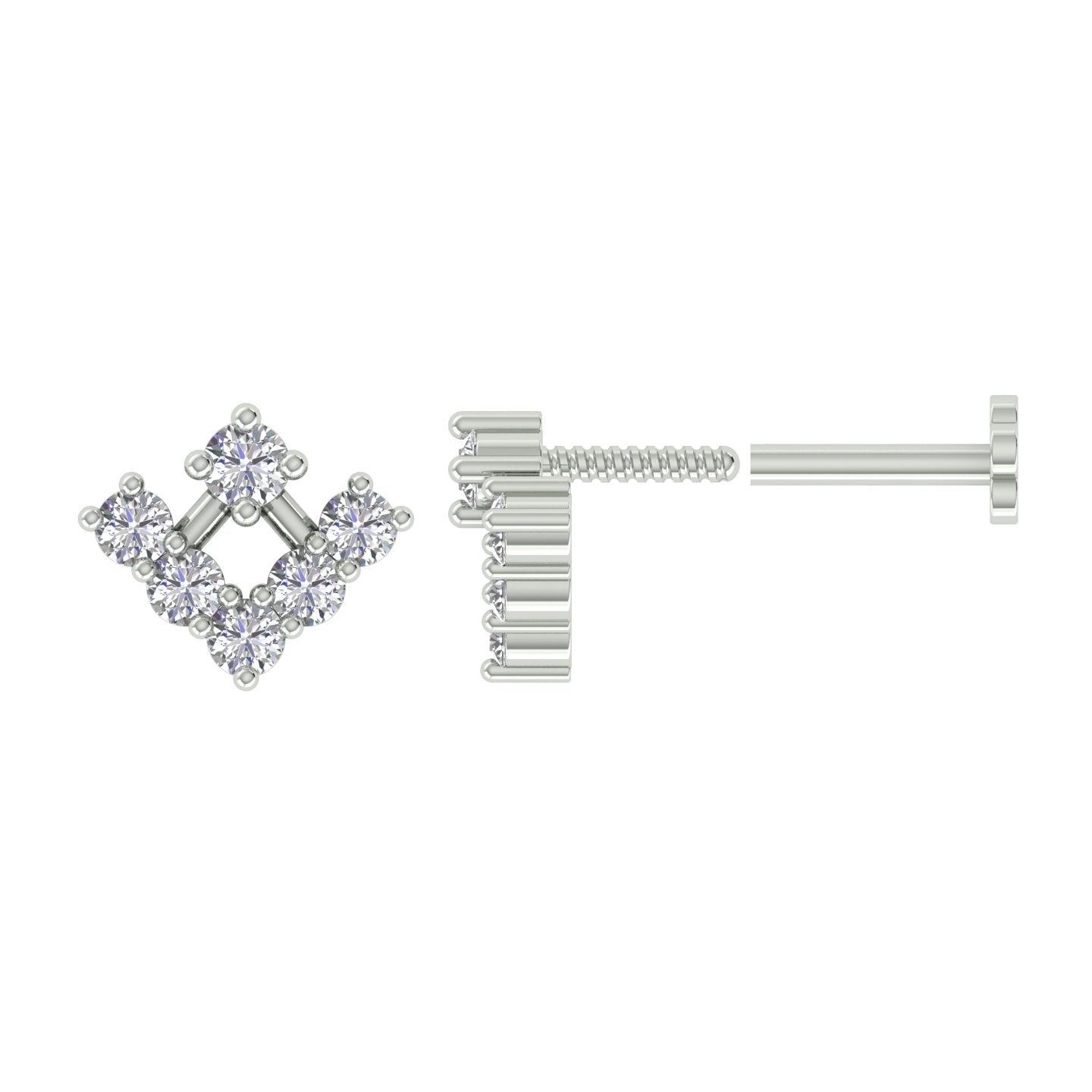 18k White Gold Round Brilliant Cut Abstract Diamond Nose Pin with Screwback of 0.07 Carat