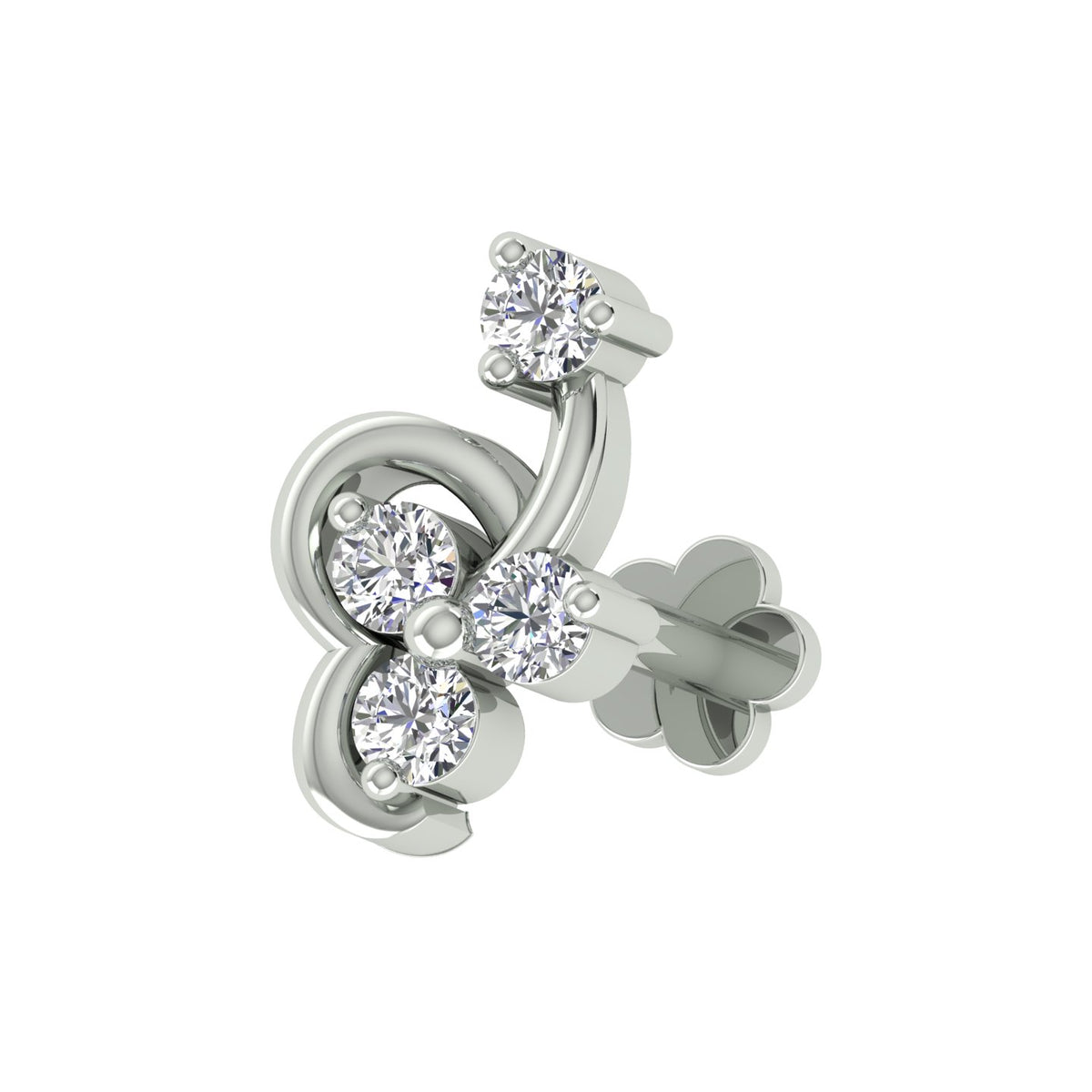 18k White Gold Round Brilliant Cut Statement Diamond Nose Pin with Screwback of 0.03 Carat