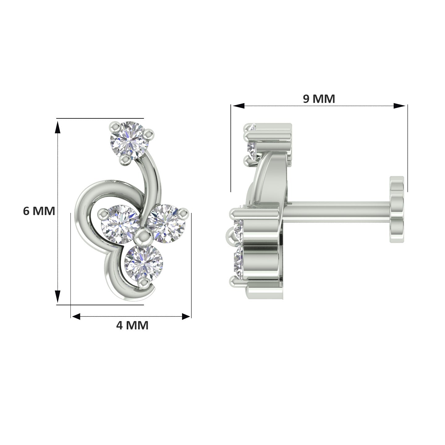 18k White Gold Round Brilliant Cut Statement Diamond Nose Pin with Screwback of 0.03 Carat